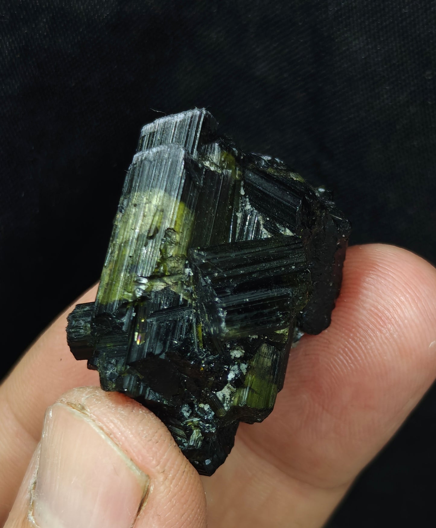 Dark green color Tourmaline crystal chatoyance 26 grams