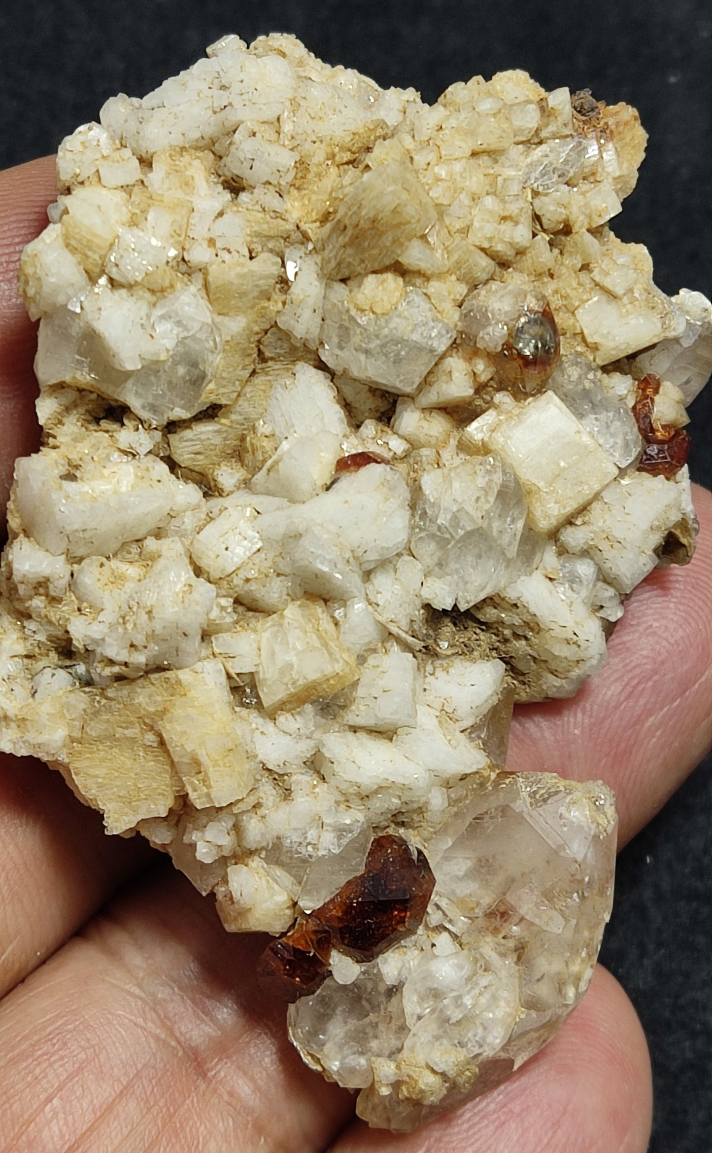 Natural spessartine Garnets specimen on matrix with quartz and albite 30 grams