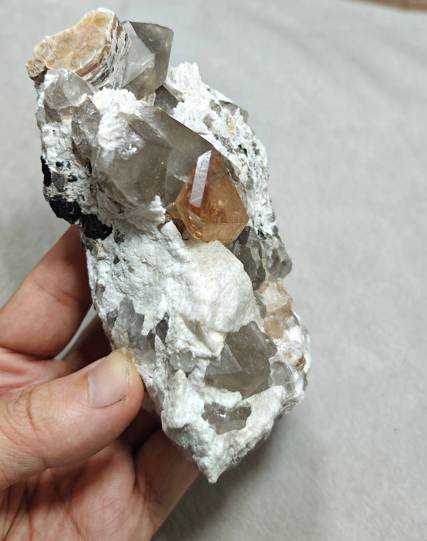 Natural terminated peach color Topaz crystal on matrix 677 grams