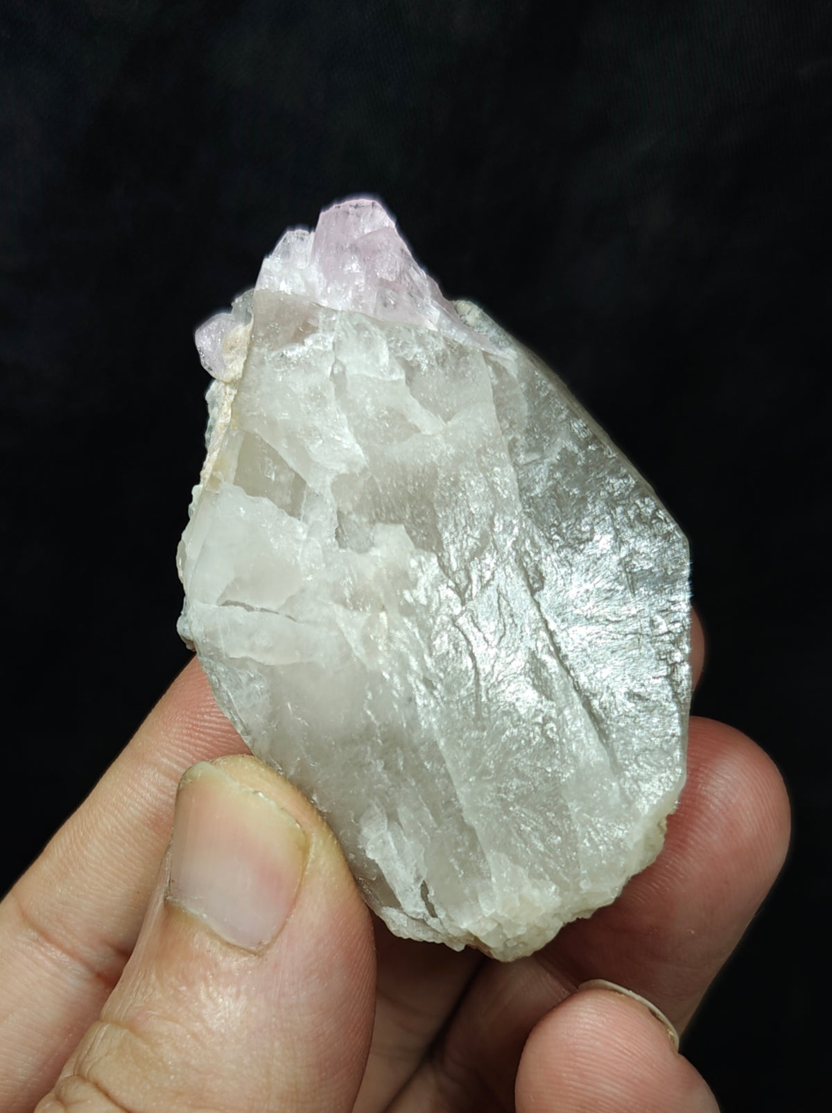 Pink Tourmaline crystal on smoky quartz 80g