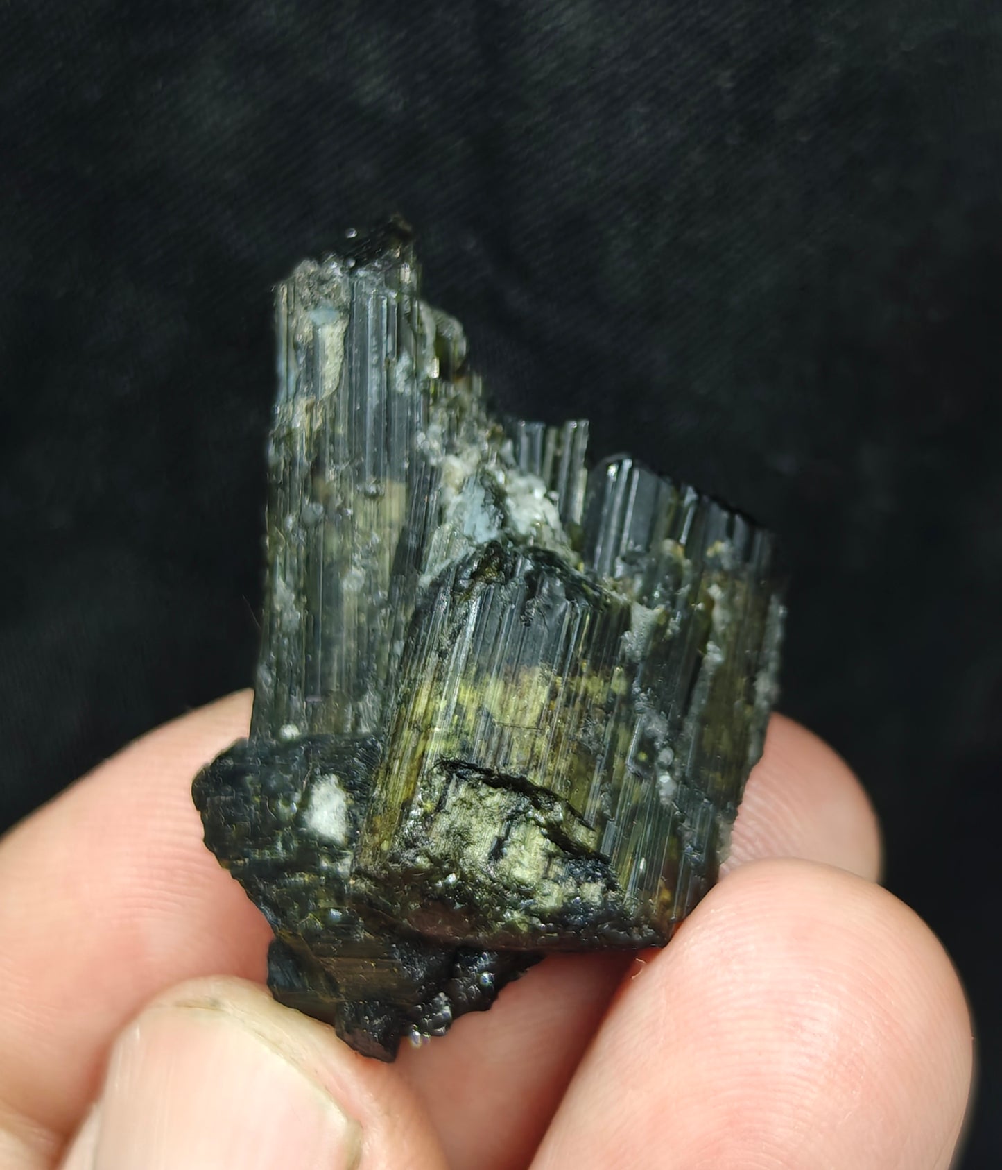 Dark green color Tourmaline crystal with chatoyance  21 grams