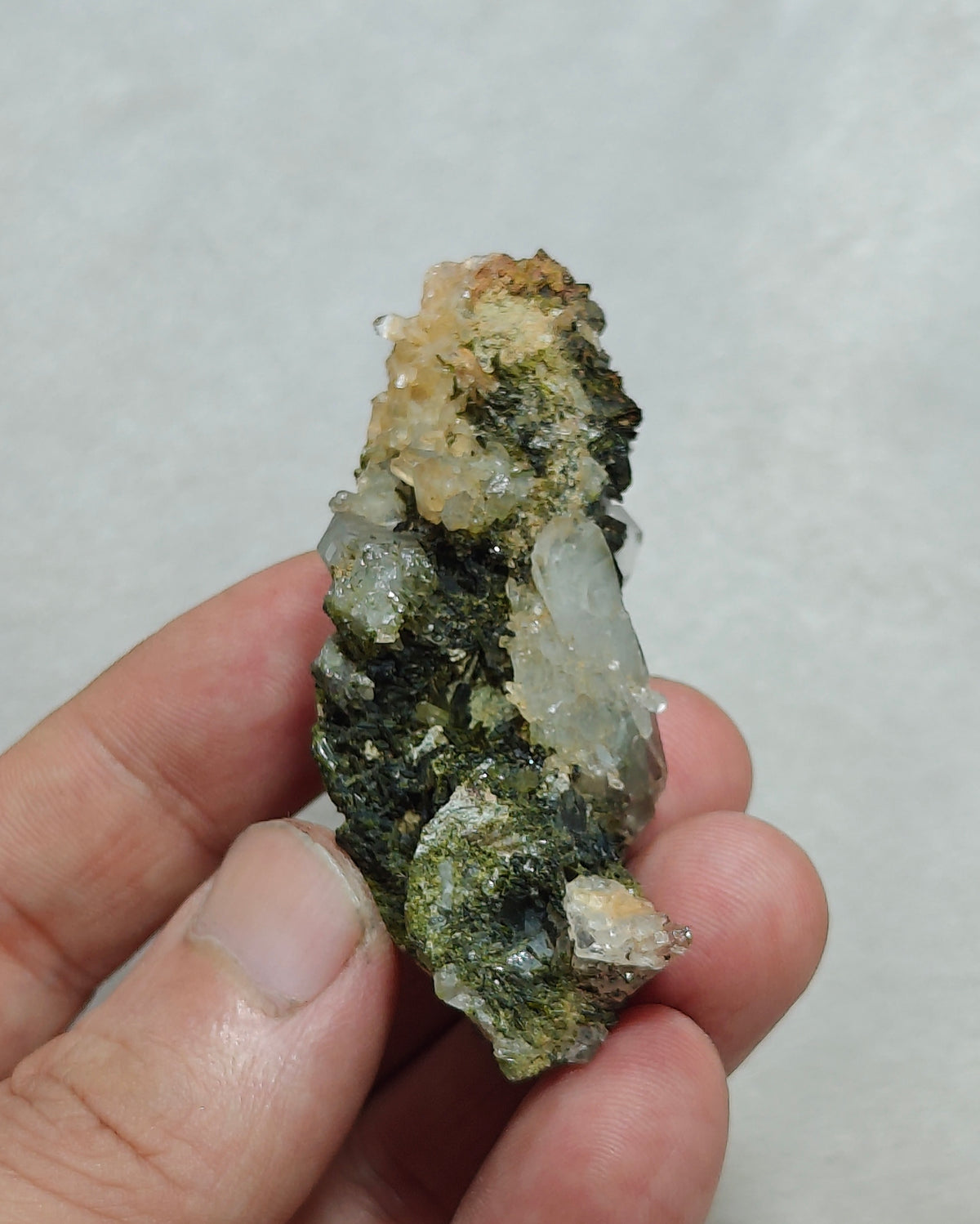 Natural quartz and Epidote cluster with 54 grams