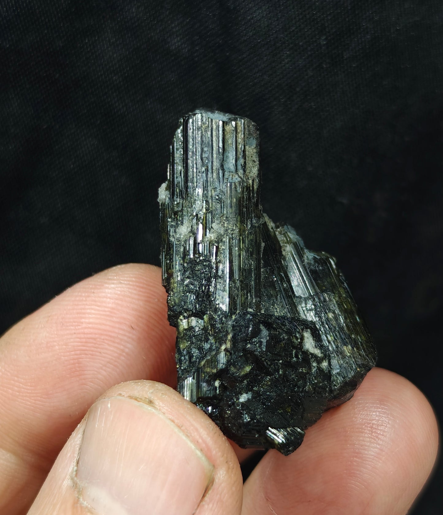 Dark green color Tourmaline crystal with chatoyance  21 grams