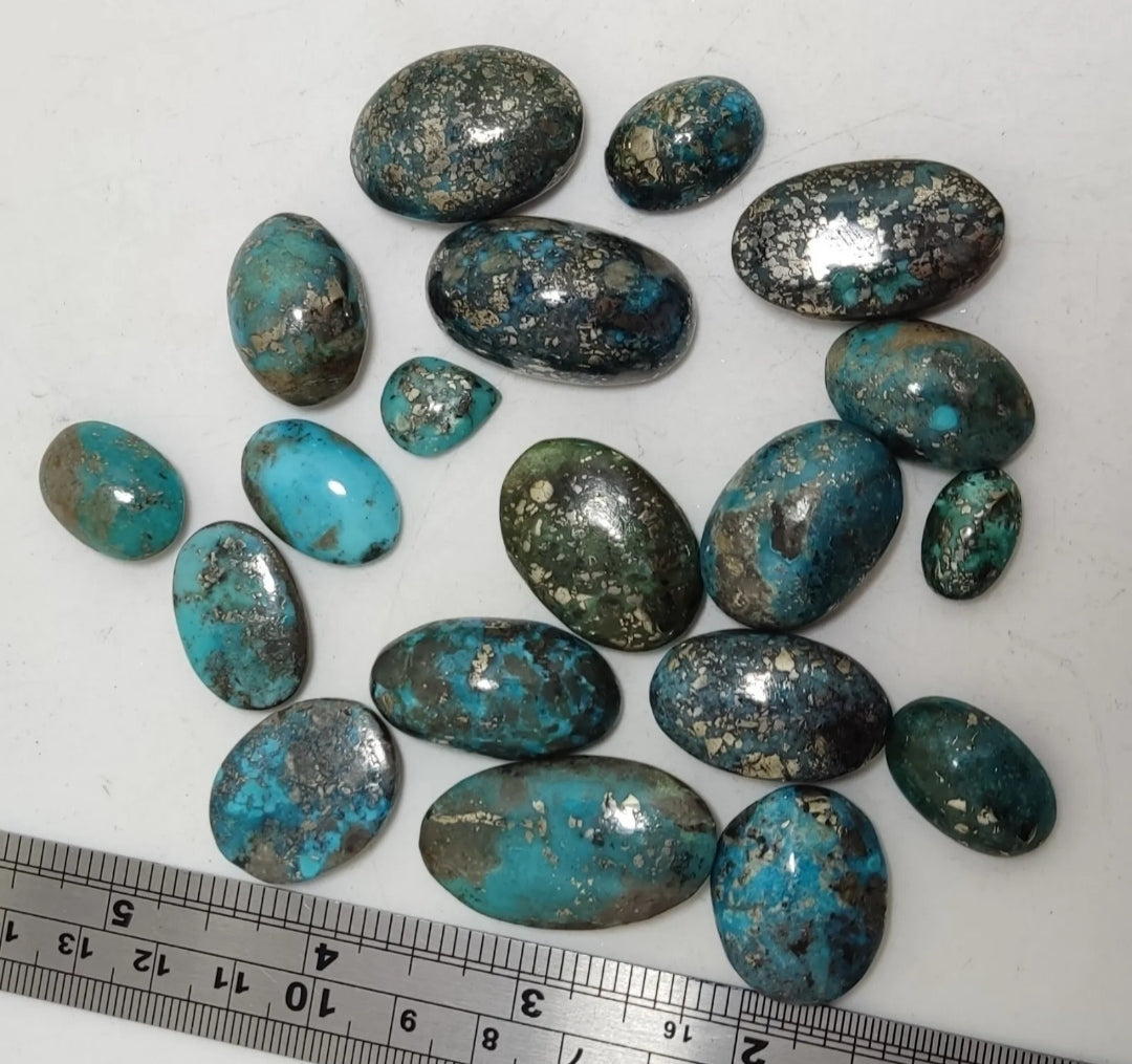 An amazing lot of turquoise cabochons 123 grams 19 pieces