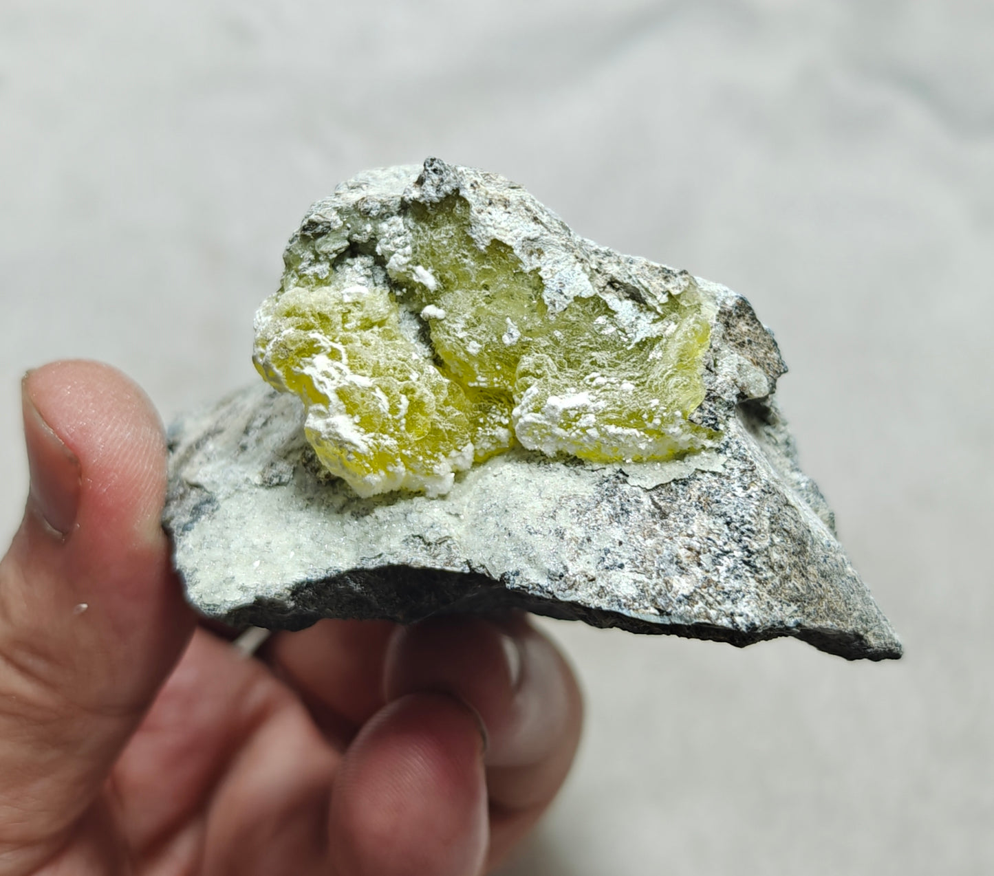 An amazing specimen of Natural yellow color Brucite on matrix 198 grams