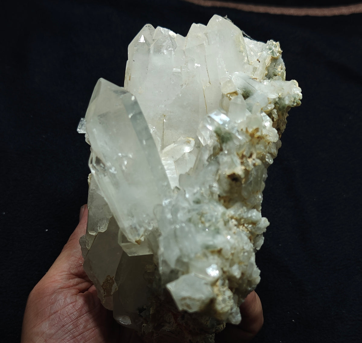 Quartz crystals cluster with chlorite inclusions 1680 grams