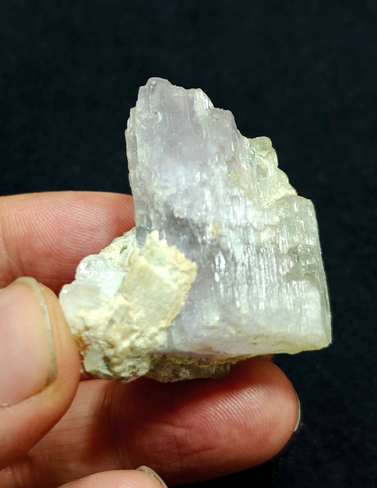 An amazing specimen of bicolor Kunzite on matrix of Albite 53 grams