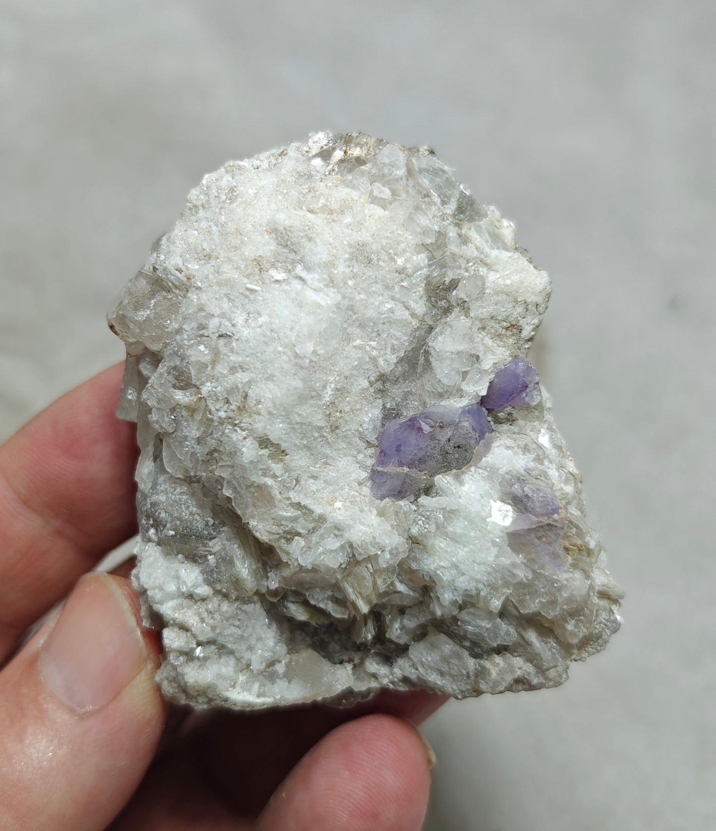 purple Apatite crystals on matrix with quartz and mica 127 grams