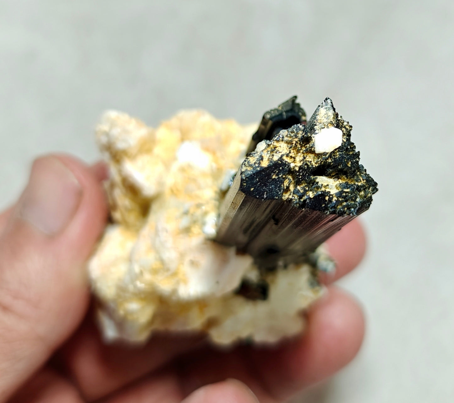 Tourmaline crystals on matrix with Albite attachment self standing 89 grams