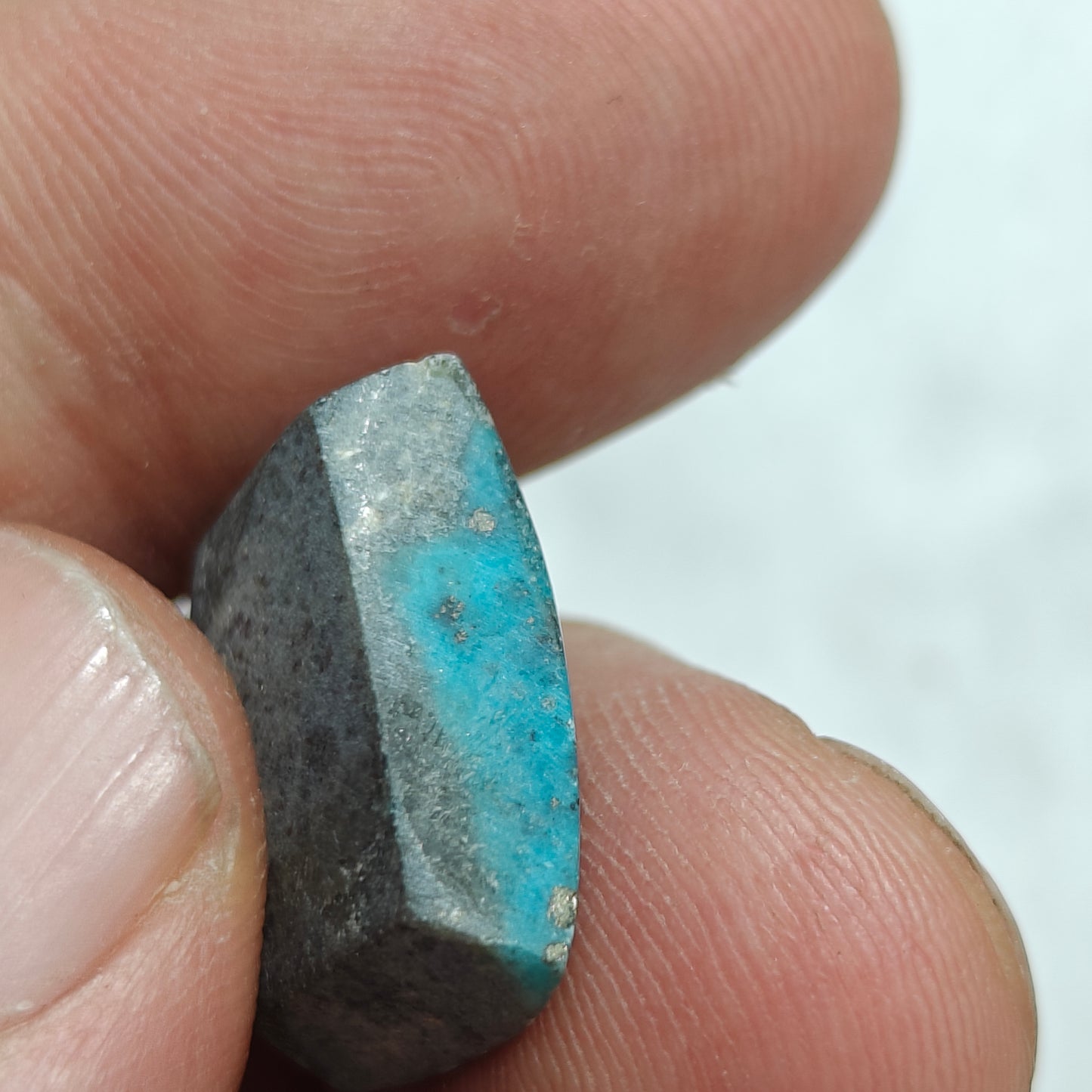 Single amazing rectangular shape turquoise cabochon with Pyrite 3 grams