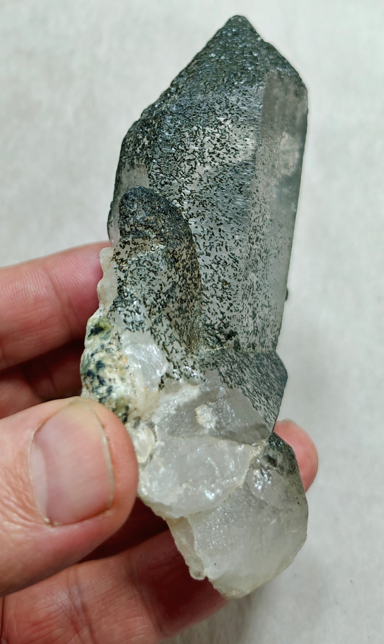 Single beautifully terminated quartz Crystals with sprinkled chlorite 237 grams