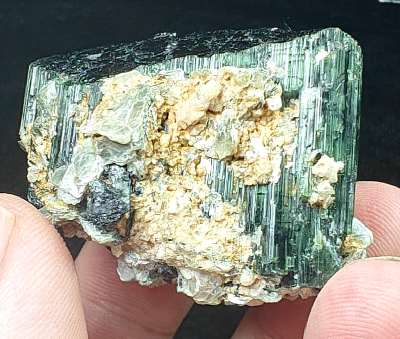 Natural Dark green color Tourmaline crystal having chatoyance effect amazing lustre 104 grams