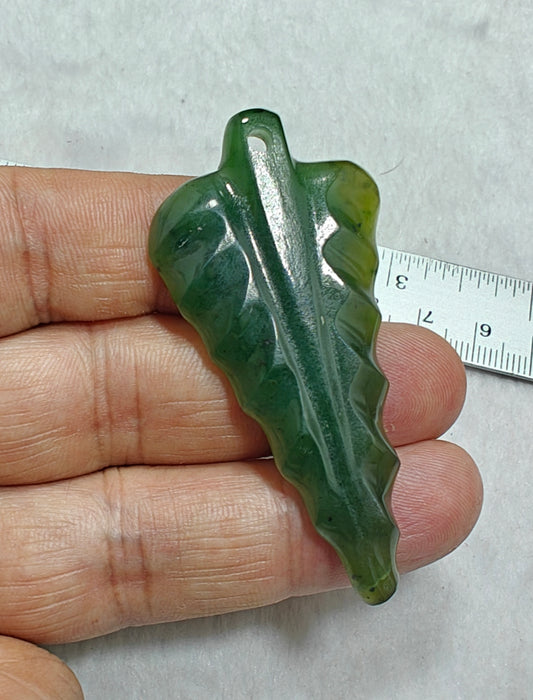 Natural Nephrite jade leaf pendant drilled