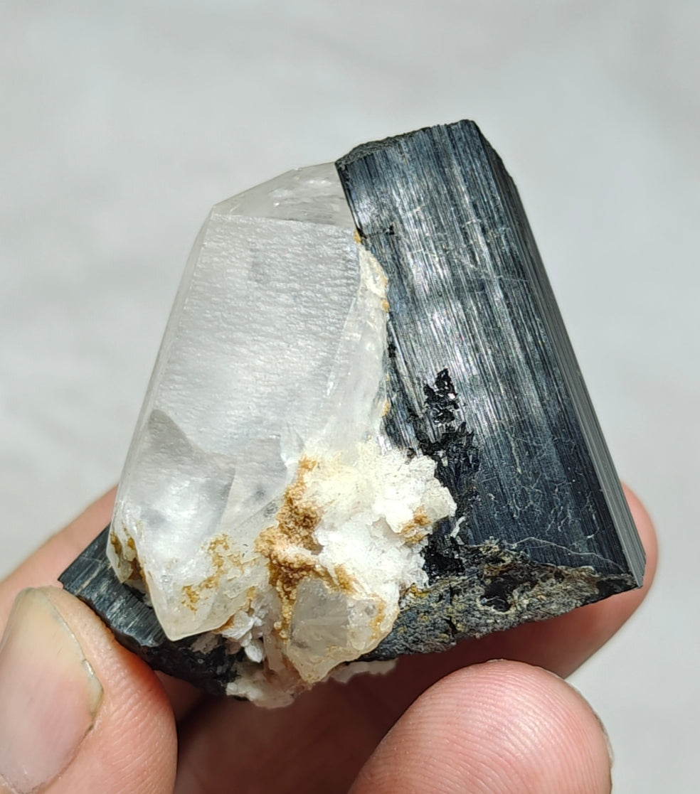 An Aesthetic Natural black Tourmaline crystal with terminated quartz crystals 85 grams