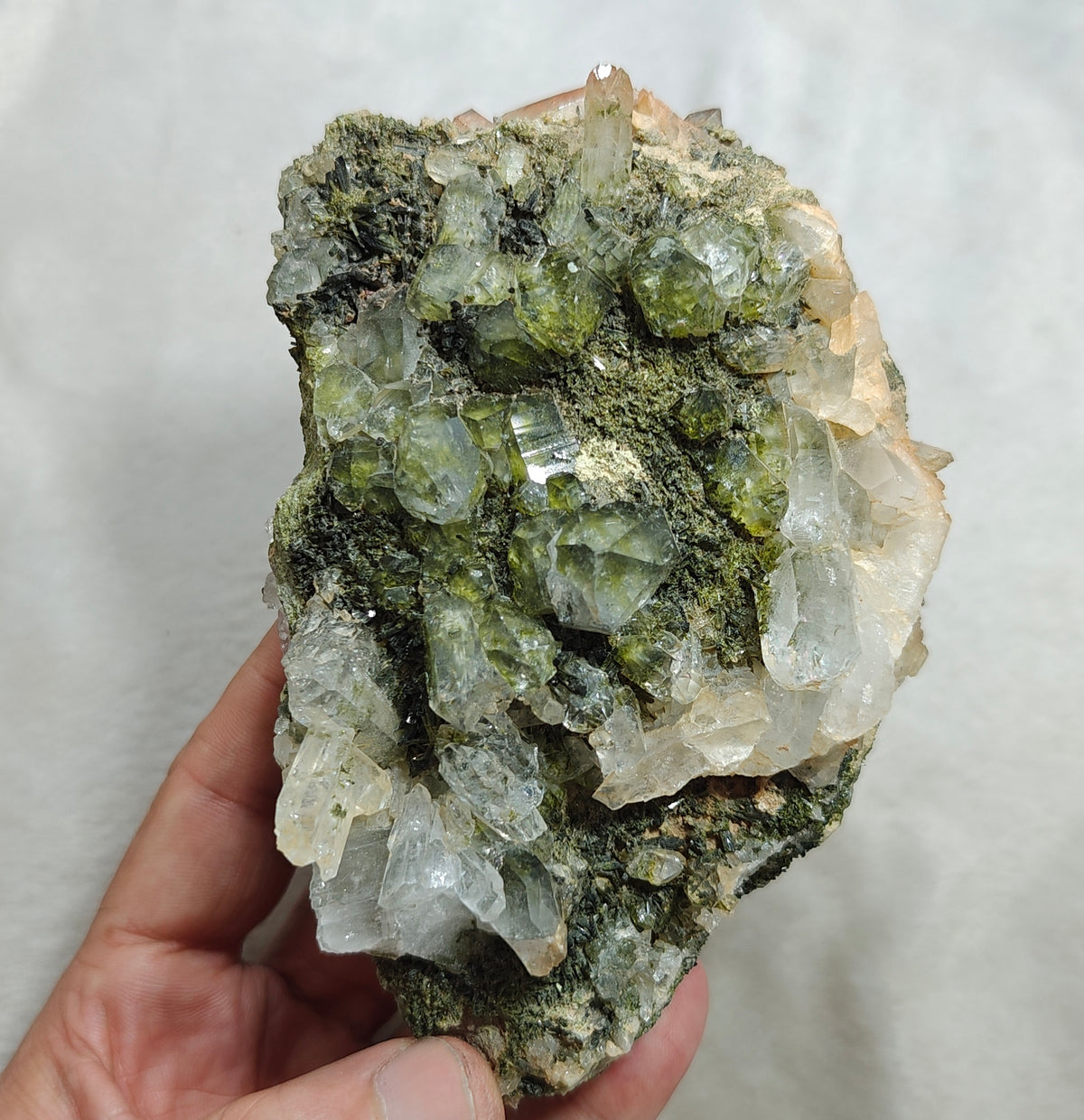 Natural Quartz and Epidote cluster 800 grams