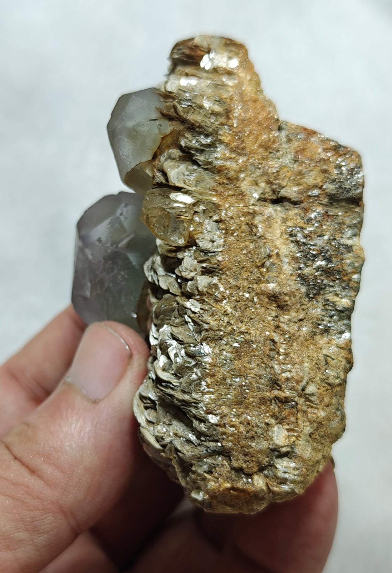 Double terminated Fluorite crystals on matrix with muscovite and goshenite 183 grams