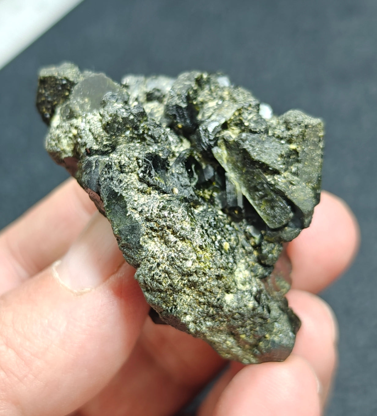 Natural dark green color epidote crystal 77 grams