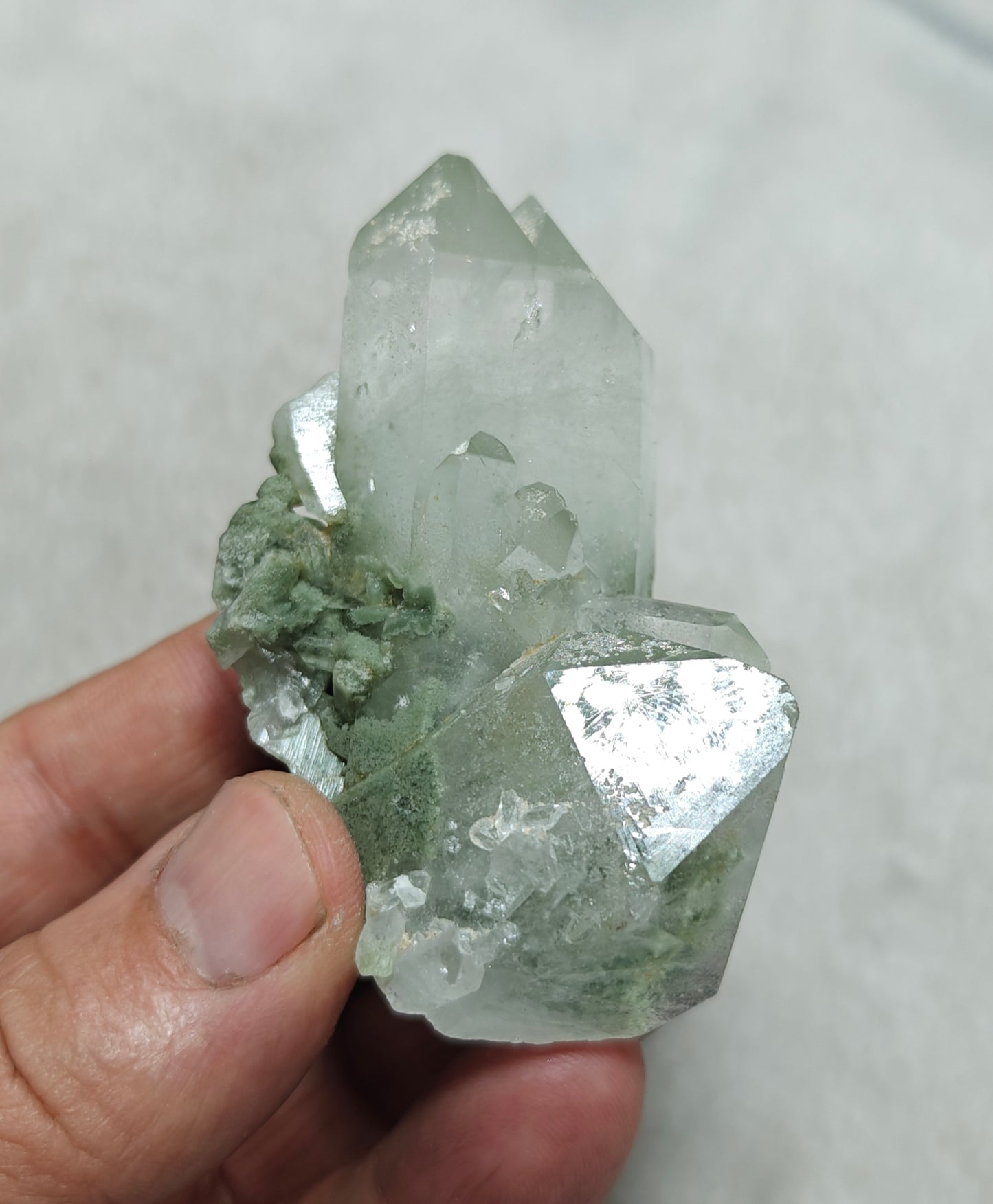 Natural terminated Chlorite Quartz crystals cluster 93 grams