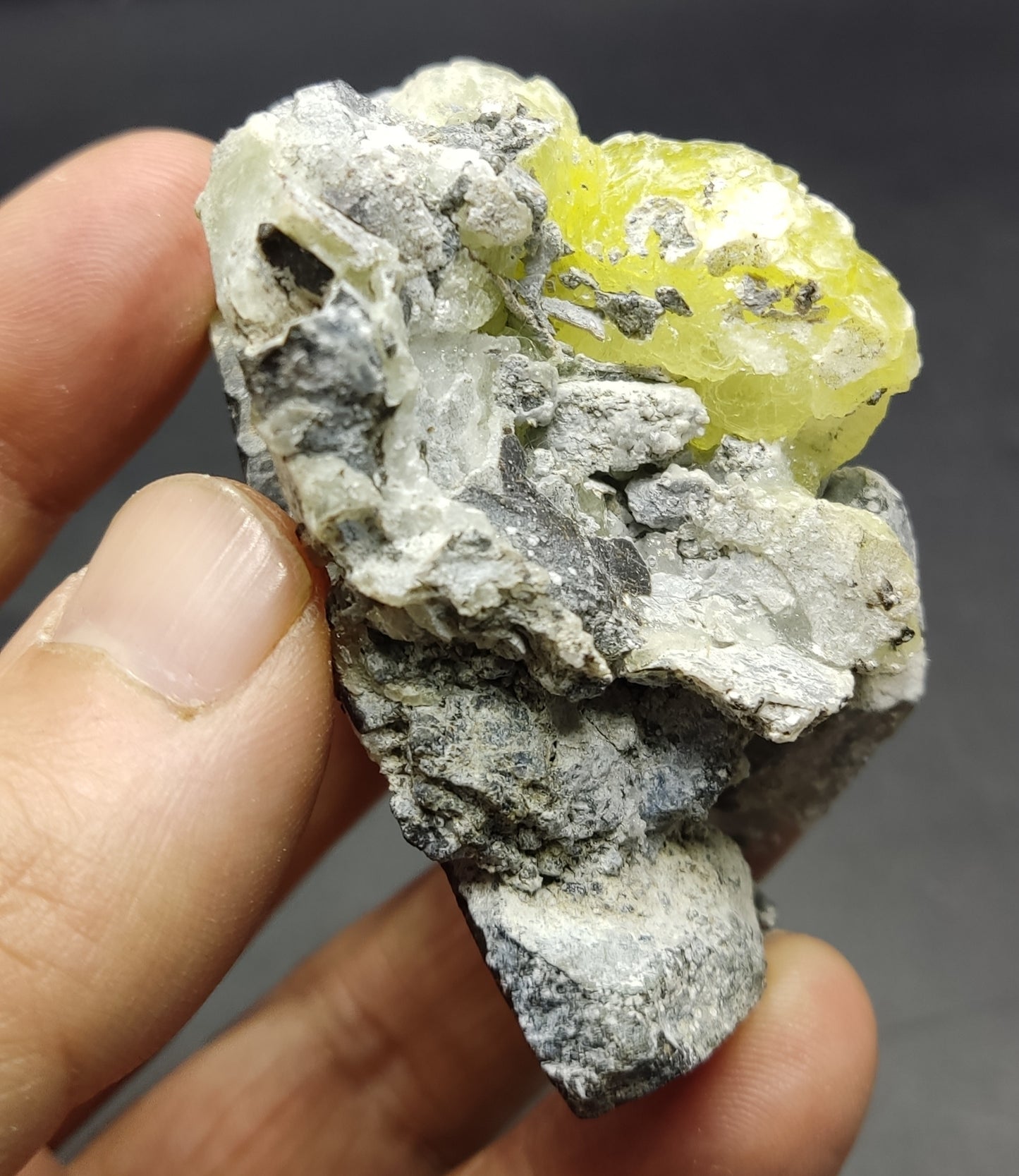 Natural Yellow brucite on Matrix with Chromite 108 grams