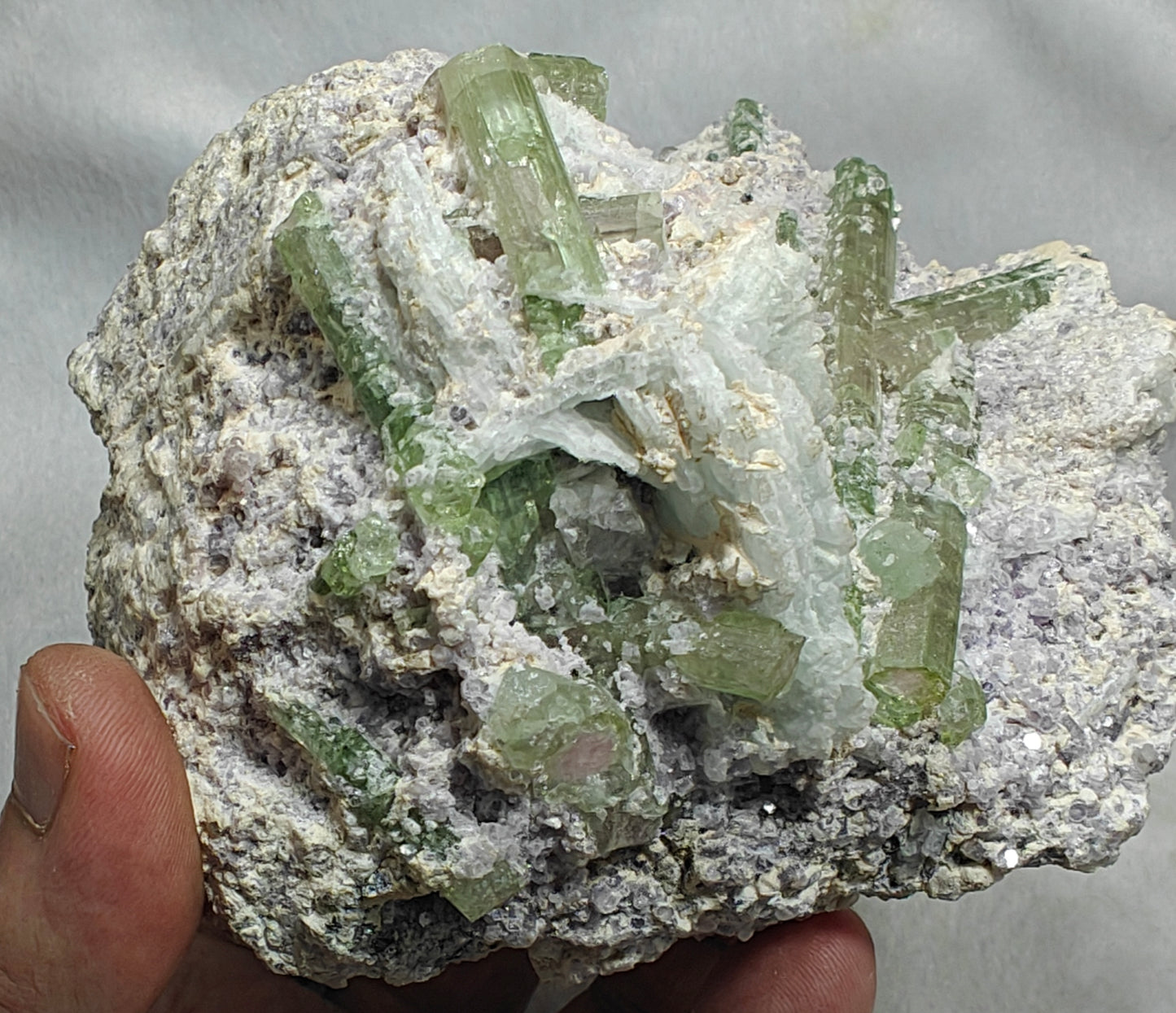 Bicolor Tourmalines crystals on matrix with lepidolite 1105 grams