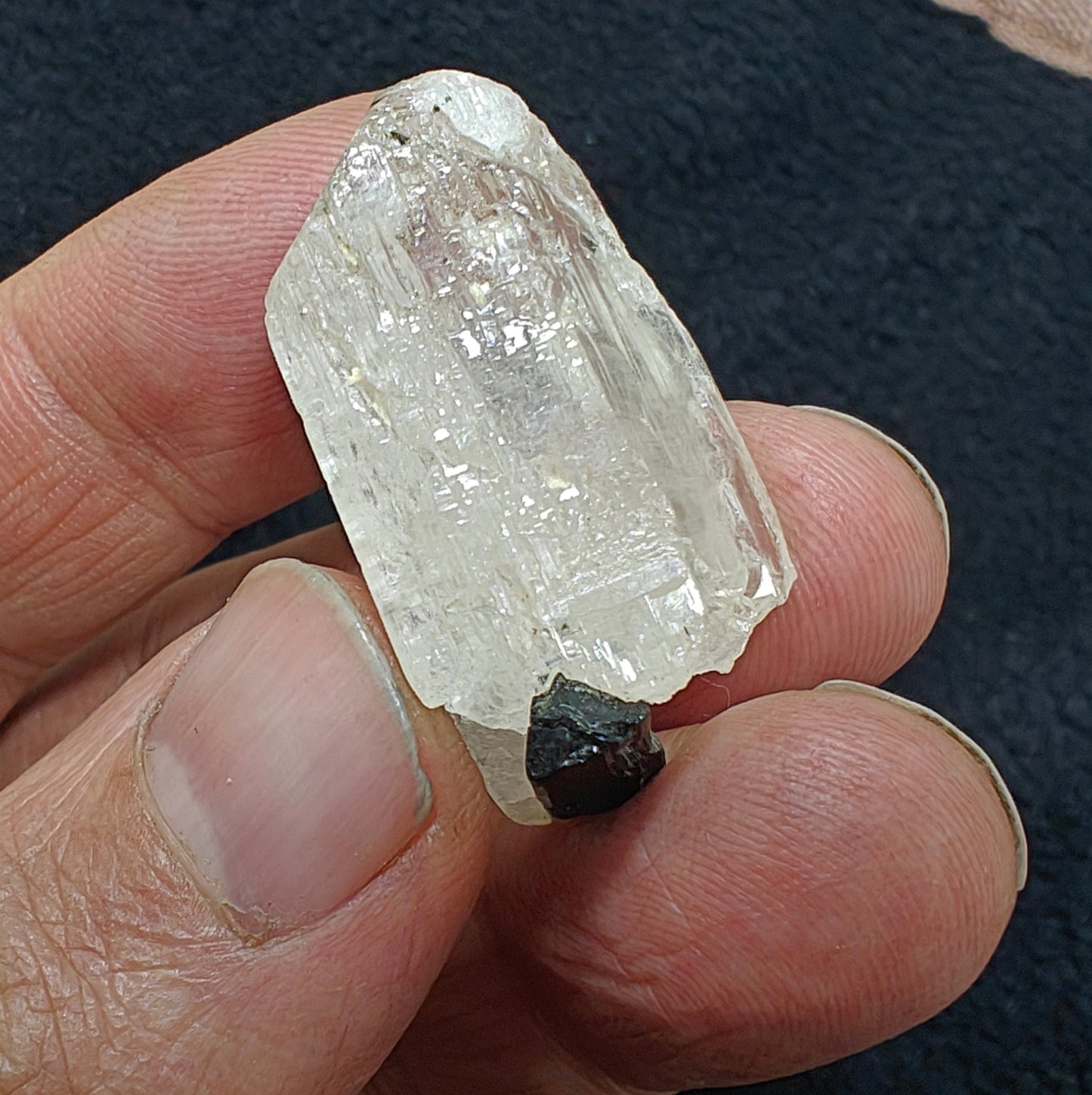Natural terminated topaz crystal with black tourmaline 17 grams