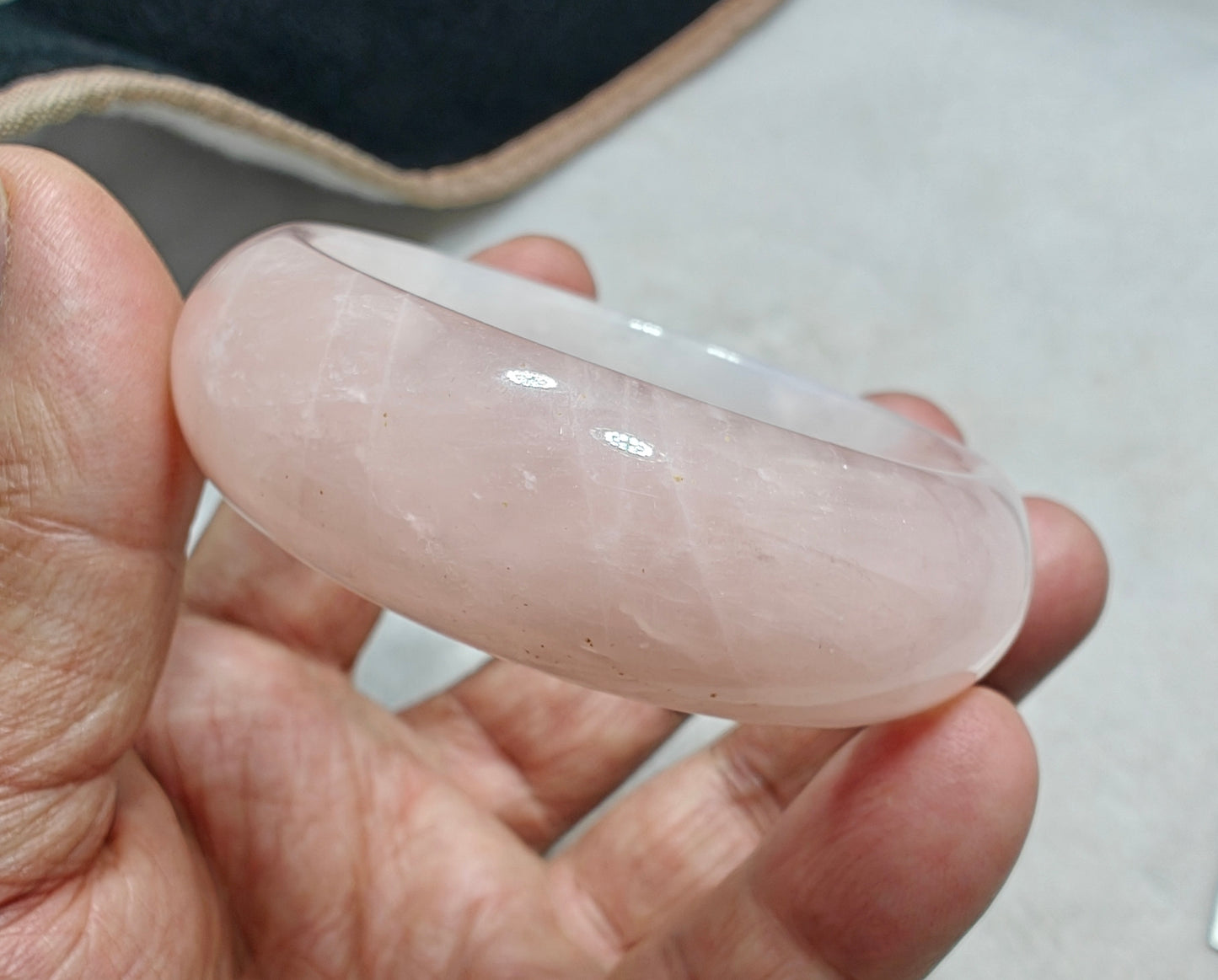 Natural bicolor calcite pink and white bangle 61 mm