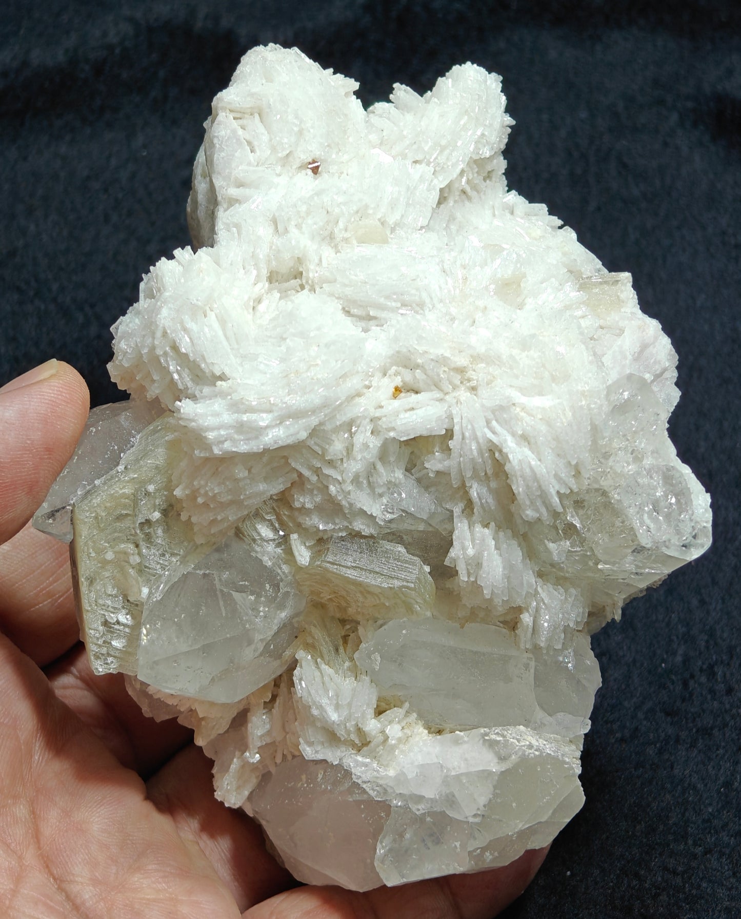 Amazing specimen of albit, quartz, mica and tiny rare microlites on matrix 610 grams