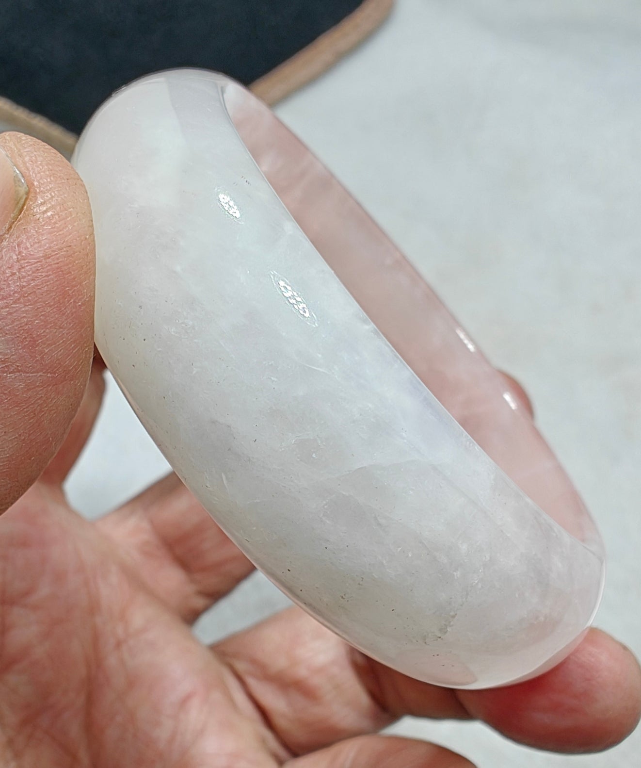 Natural bicolor calcite pink and white bangle 61 mm