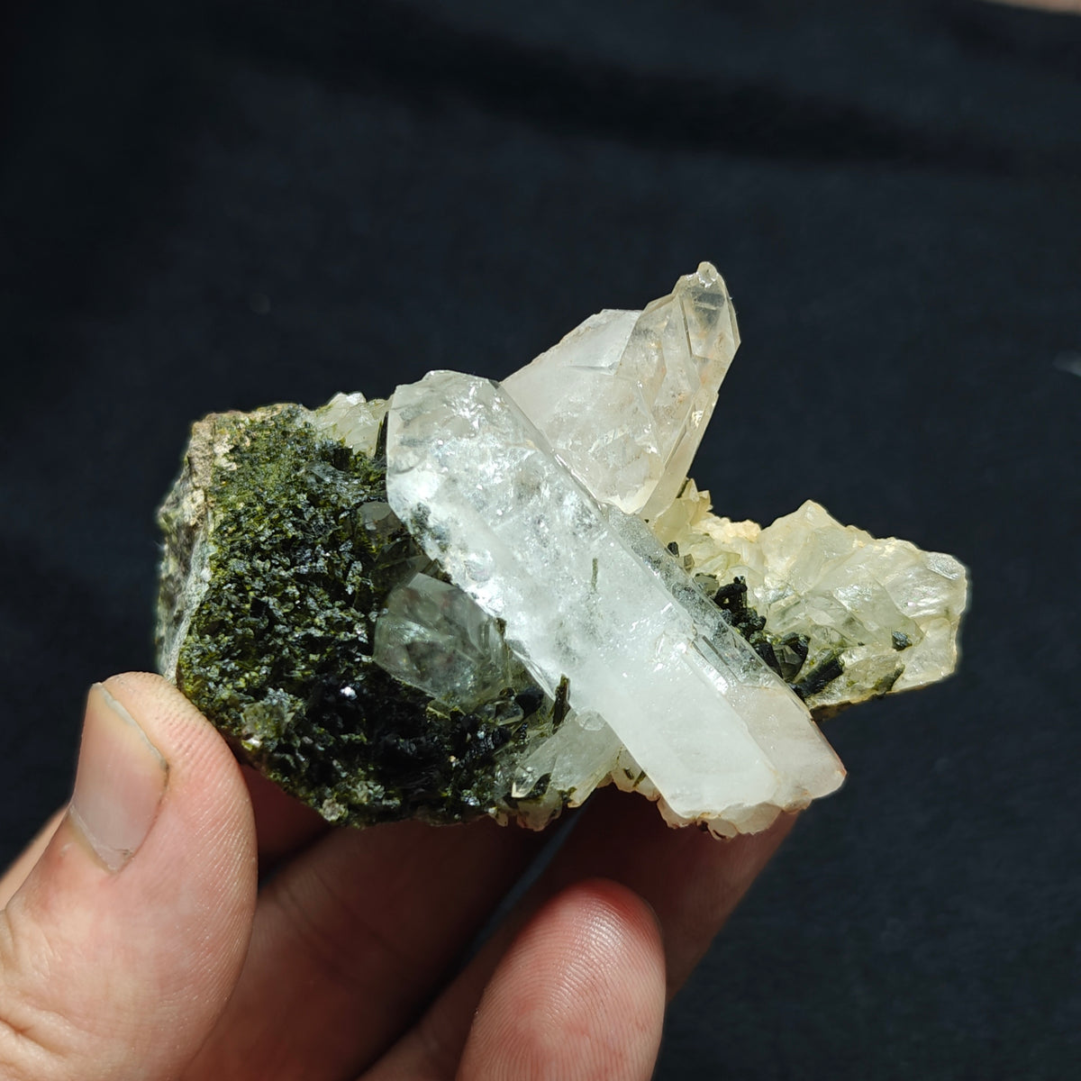 Natural Epidote quartz cluster 137 grams