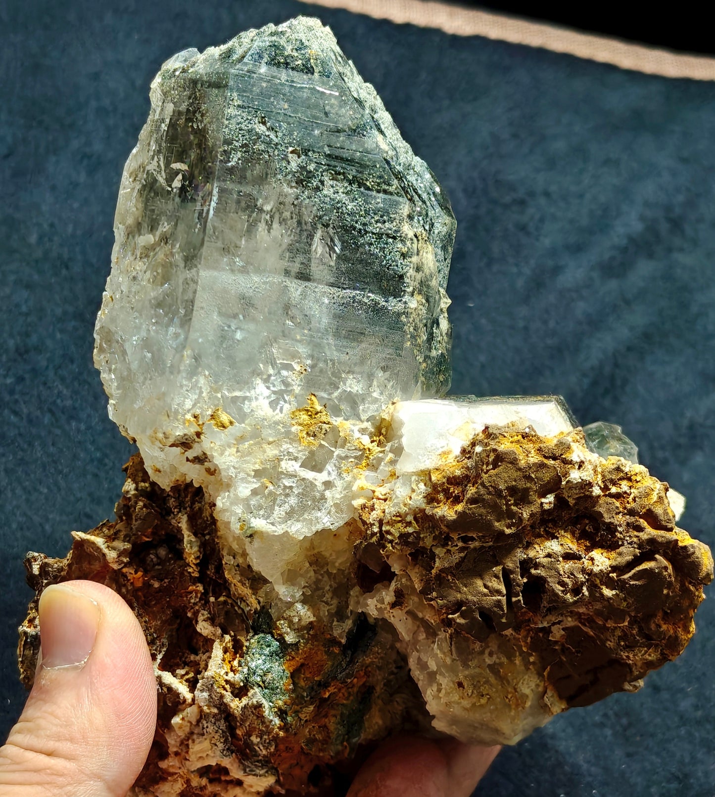 Natural etched Chlorite Quartz with siderite specimen 968 grams