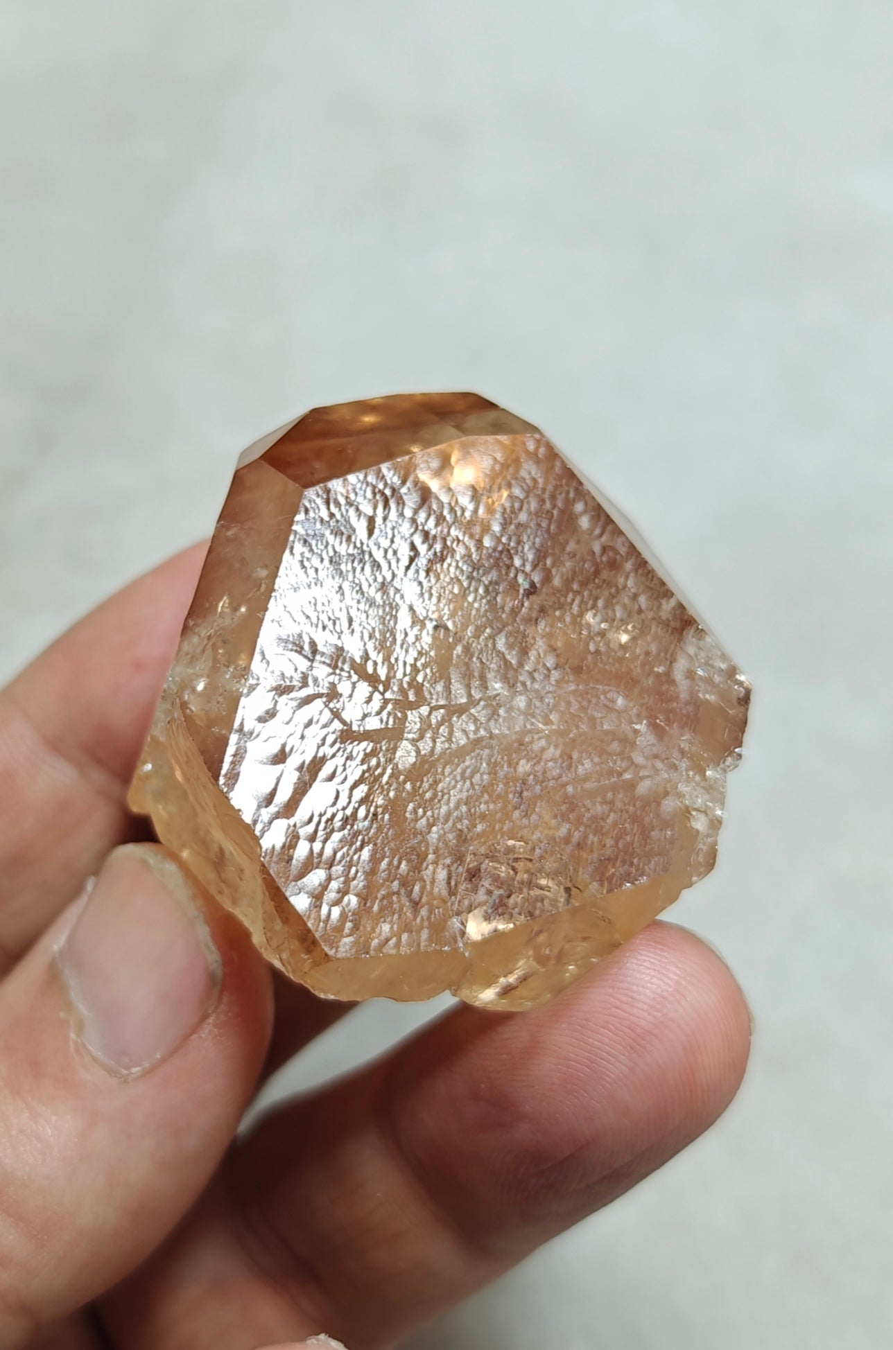 Terminated peach color Topaz crystal 84 grams