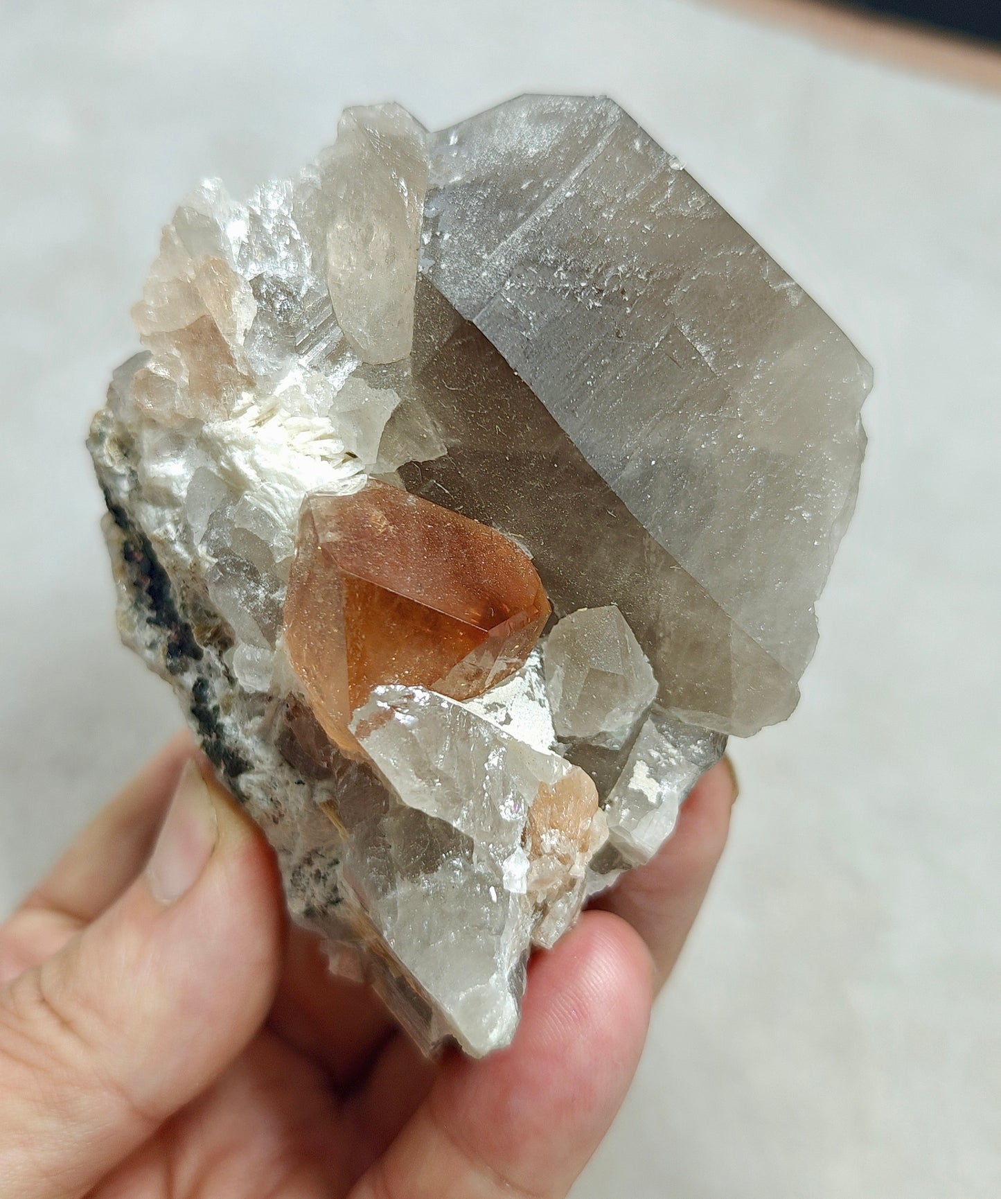 Peach color Topaz crystal on matrix 400 grams