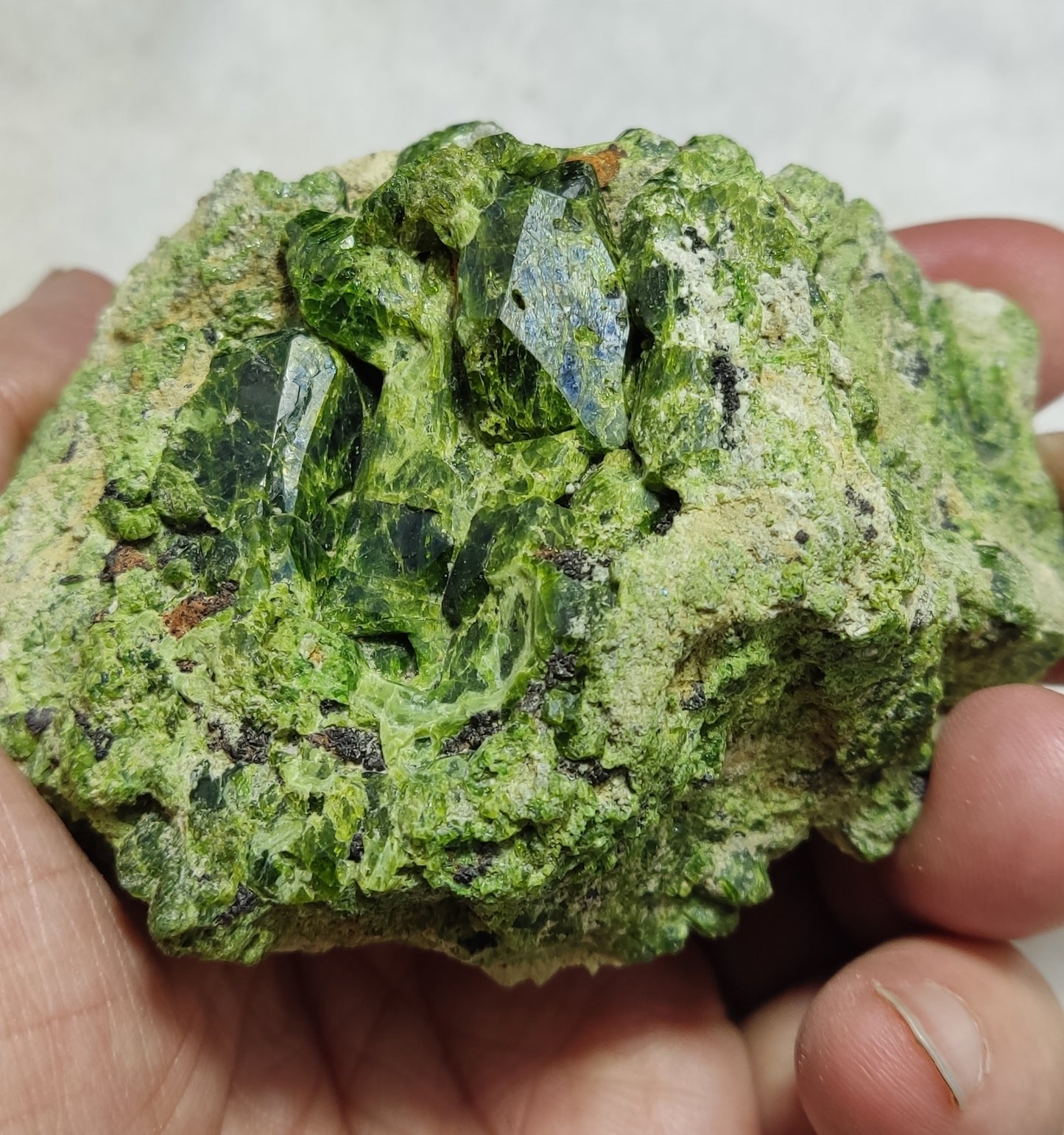 An Aesthetic specimen of garnet variety demantoid crystals on Matrix 236  grams