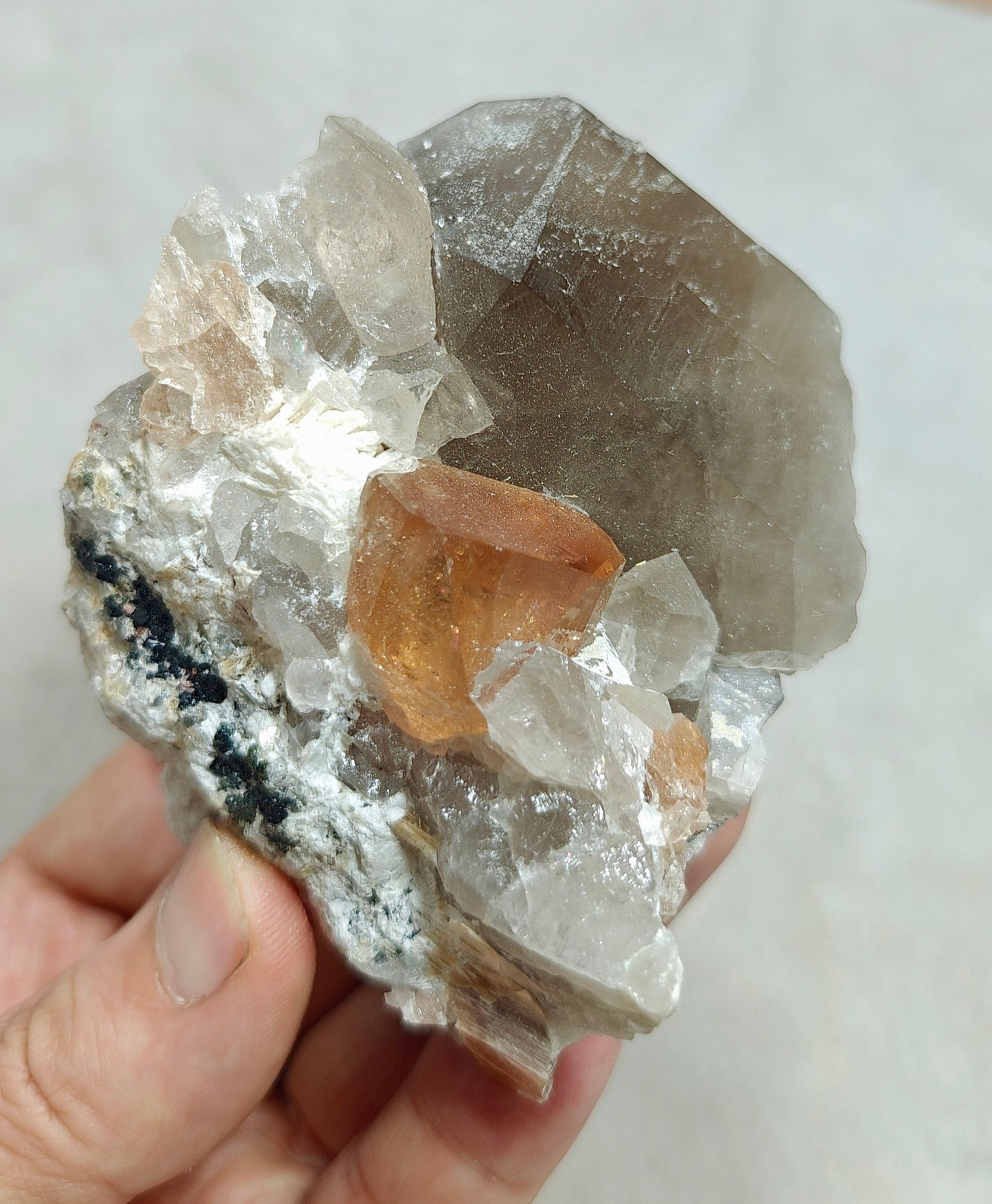 Peach color Topaz crystal on matrix 400 grams