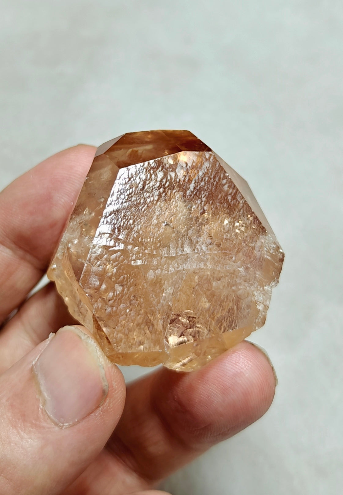 Terminated peach color Topaz crystal 84 grams