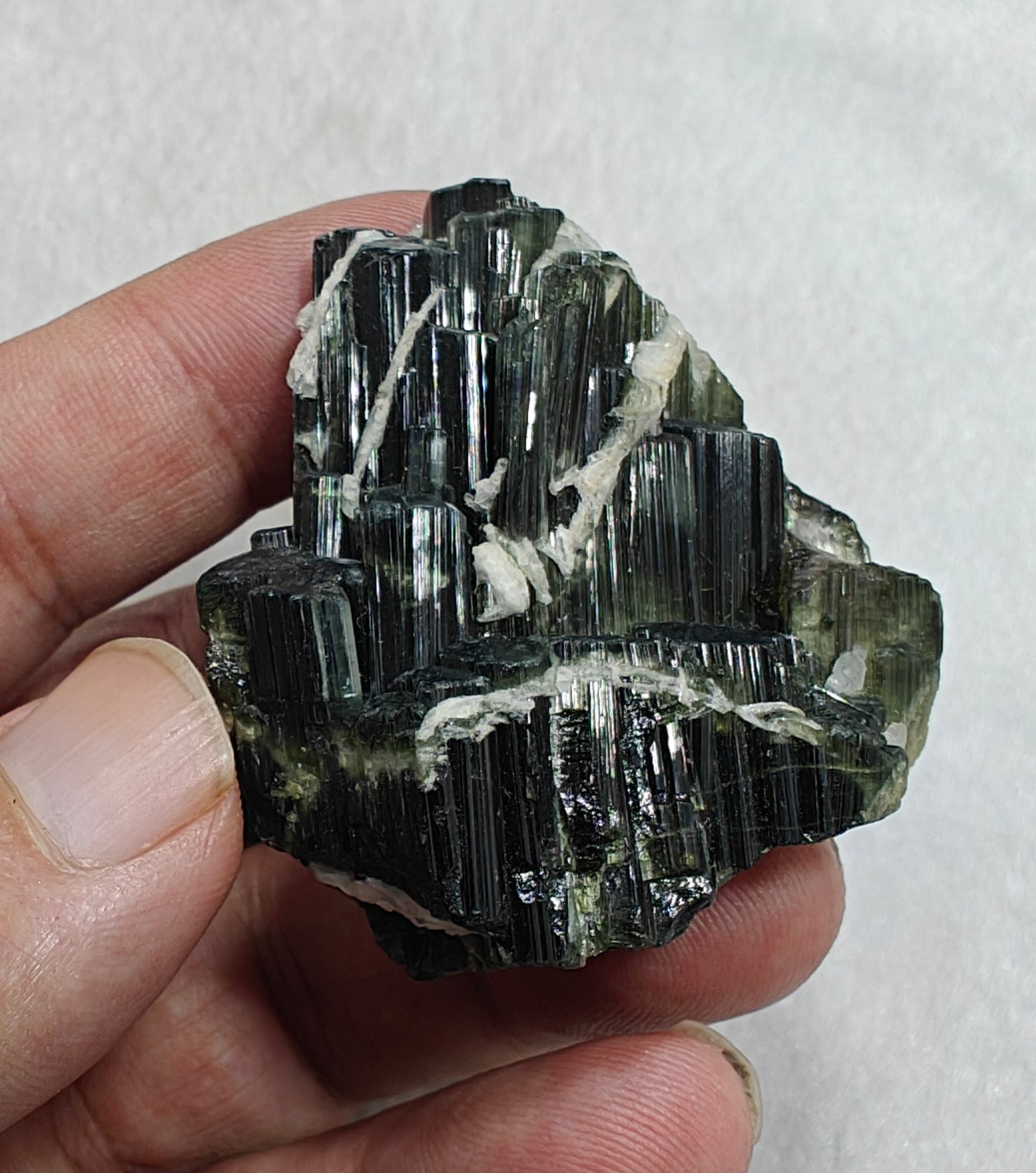 Dark green color Tourmaline crystals cluster with chatoyance effect 60 grams