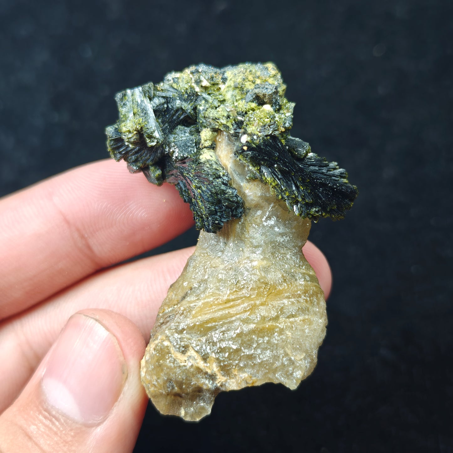 Natural epidote cluster on matrix of calcite 36 grams