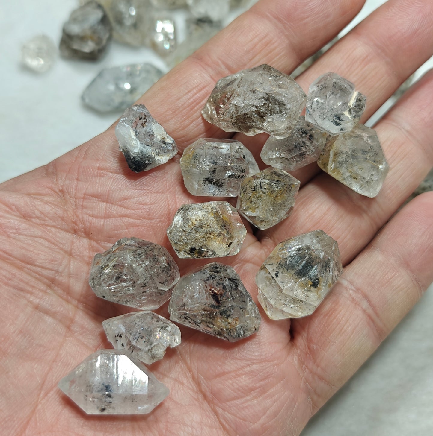 220 grams diamond quartz crystals some with carbon inclusions