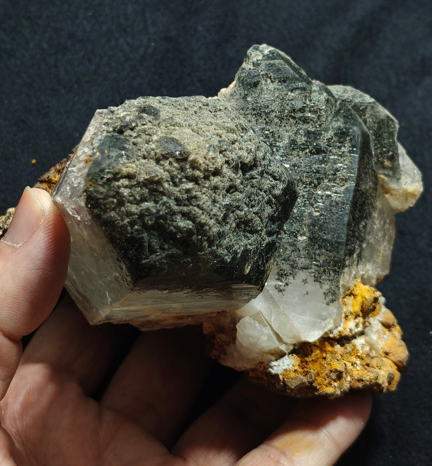 Natural etched Chlorite Quartz with siderite specimen 968 grams