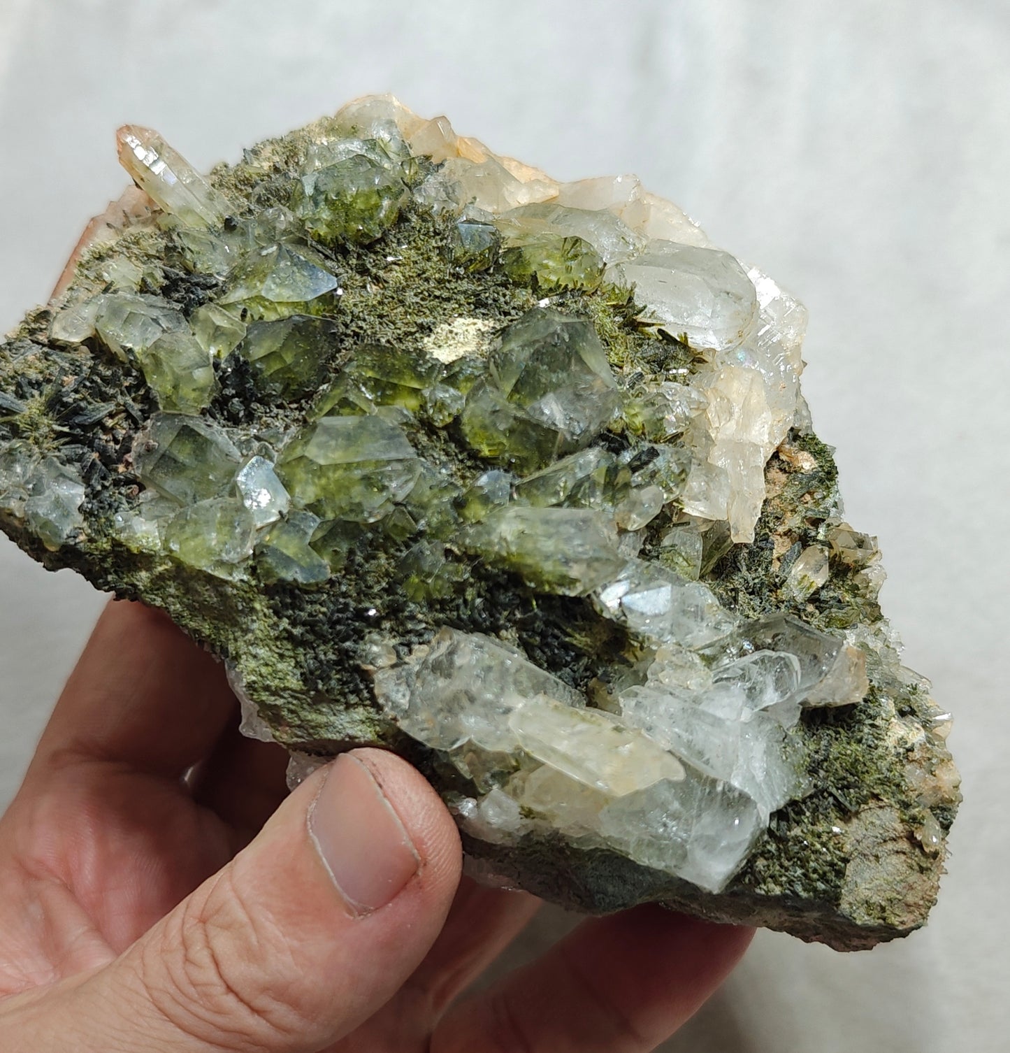 Natural Quartz and Epidote cluster 800 grams