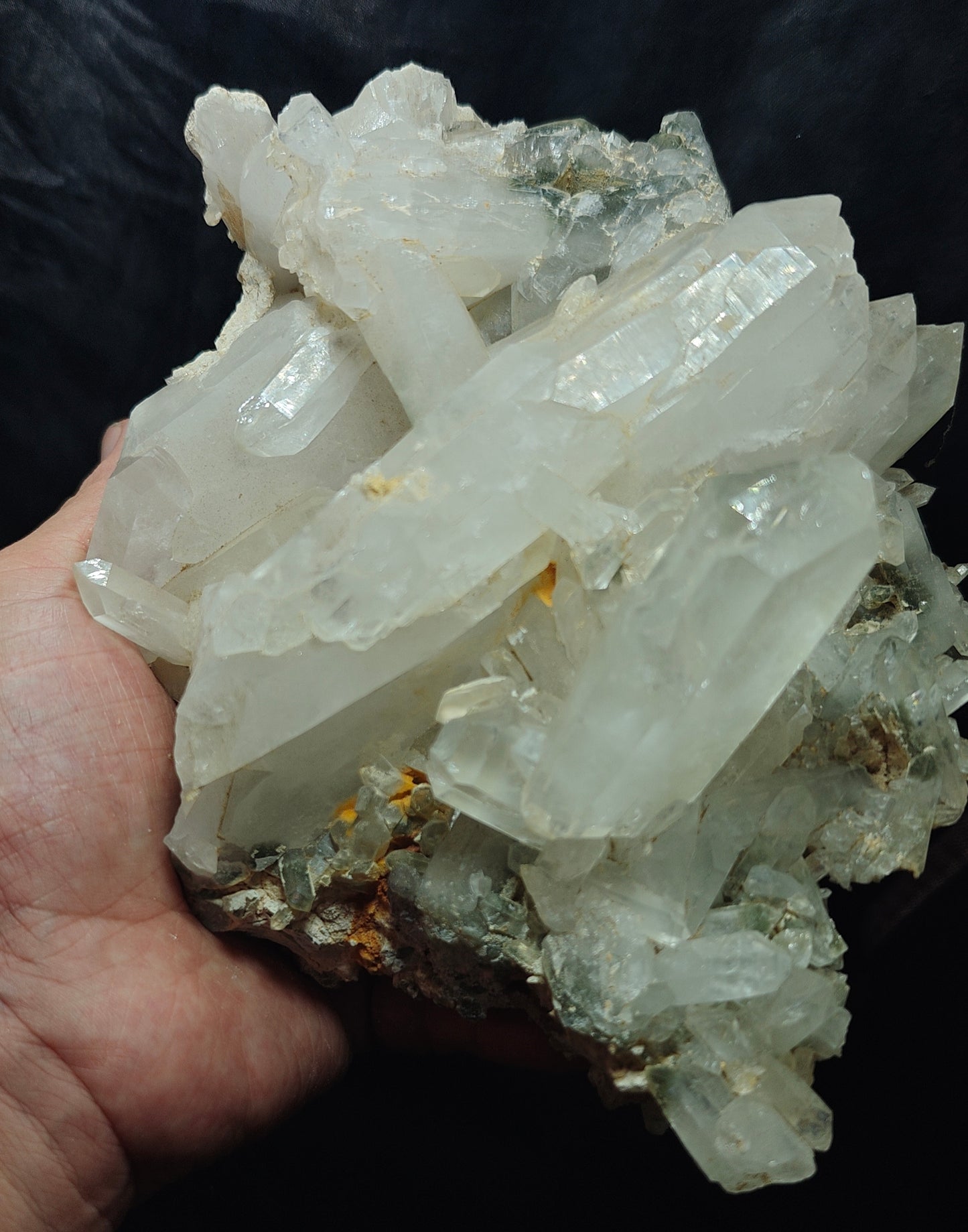 Quartz crystals cluster with chlorite inclusions 1680 grams