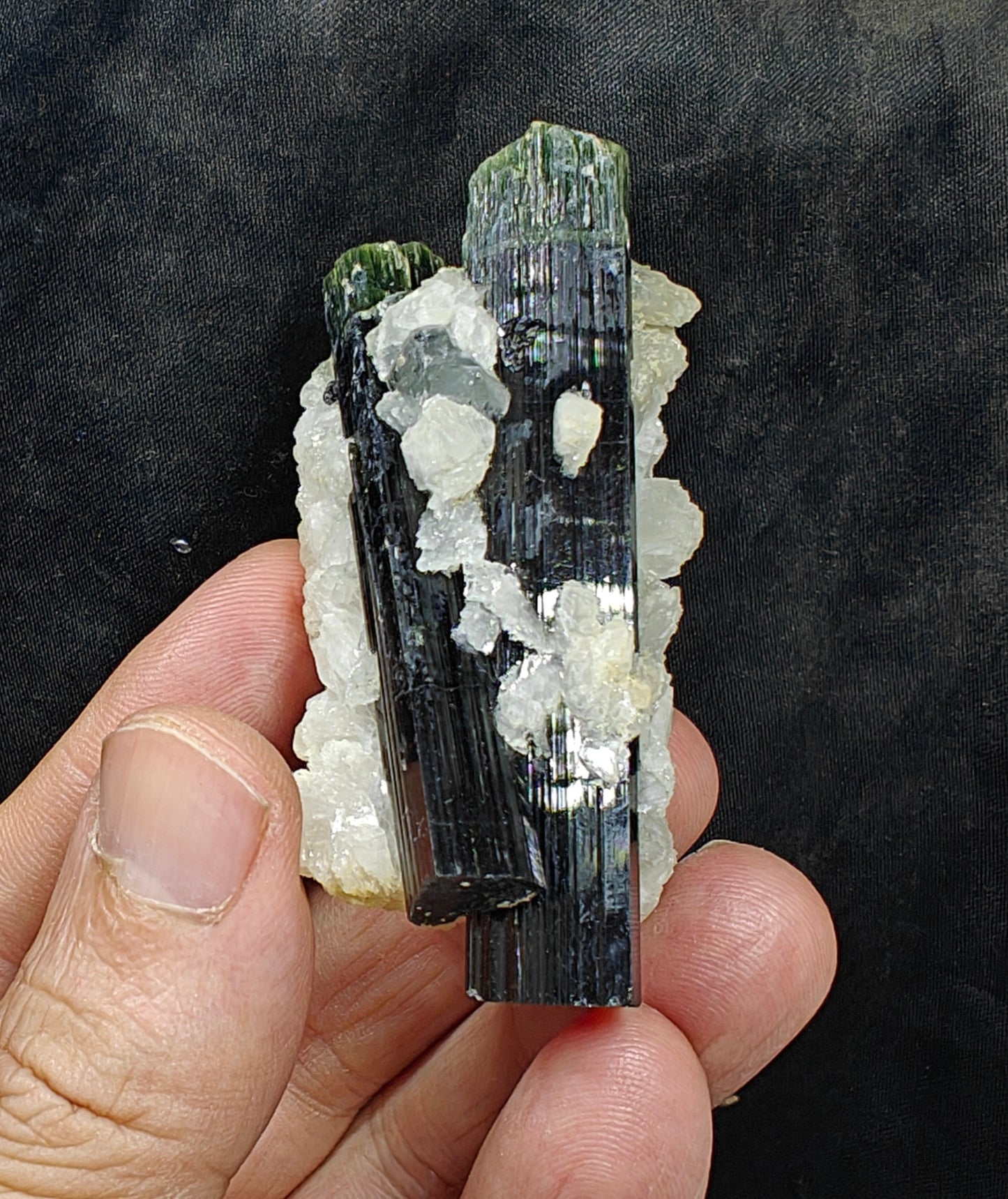 Perfectly terminated specimen of green cap Tourmalines crystals with associated albite 94 grams