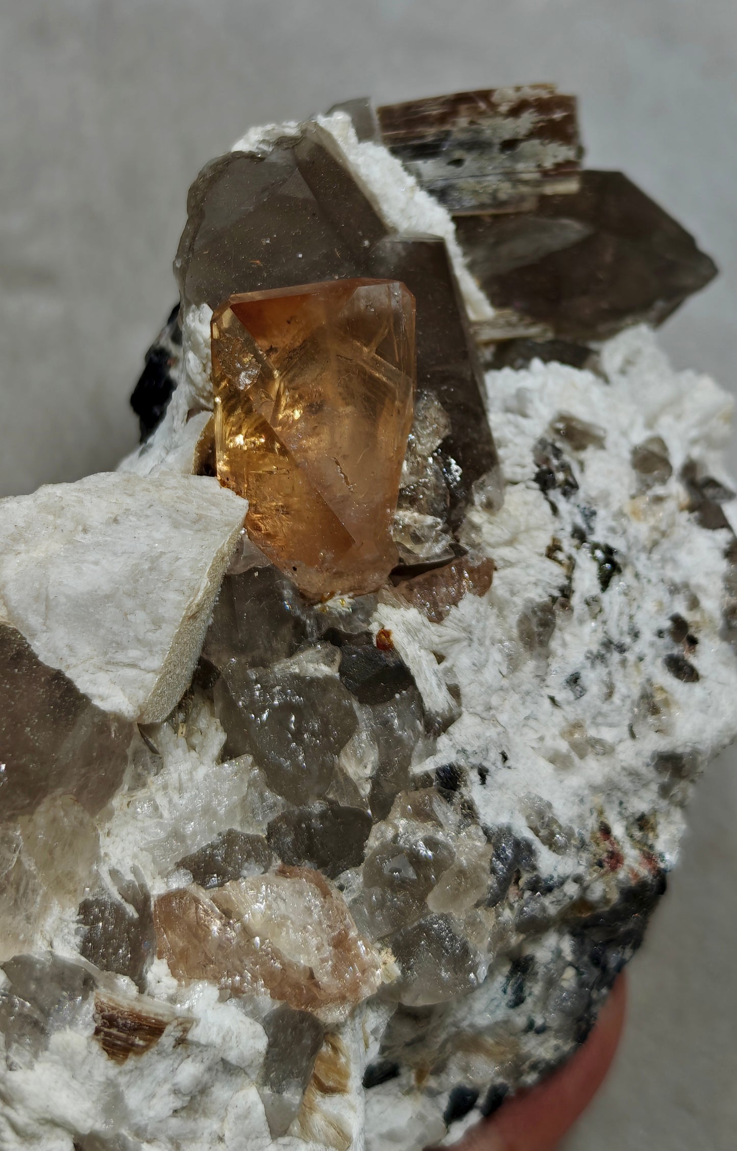 Natural terminated peach color Topaz crystal on matrix 677 grams