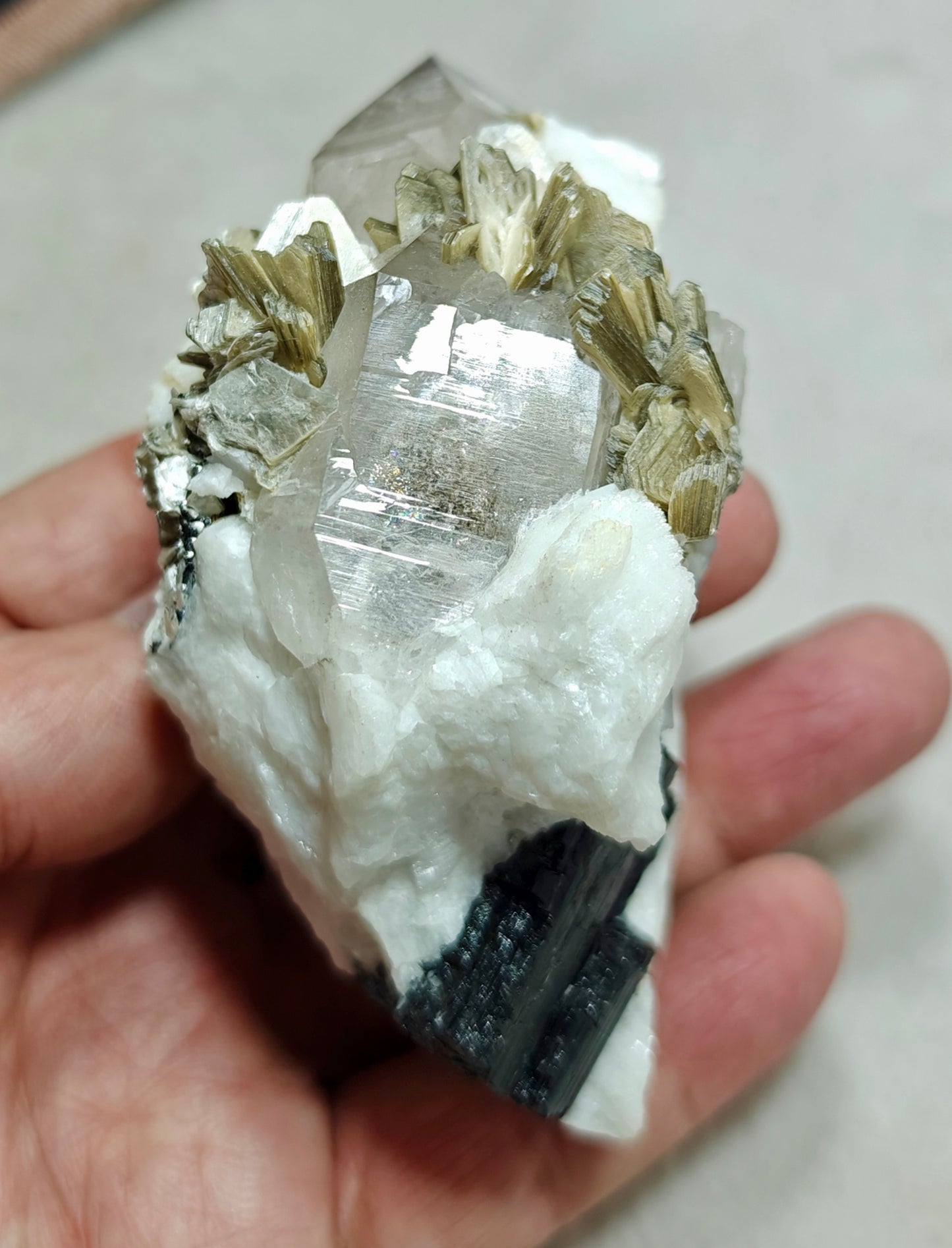 An Aesthetic Natural specimen of combination of Albite, etched Schorl, Quartz and Muscovite 268 grams