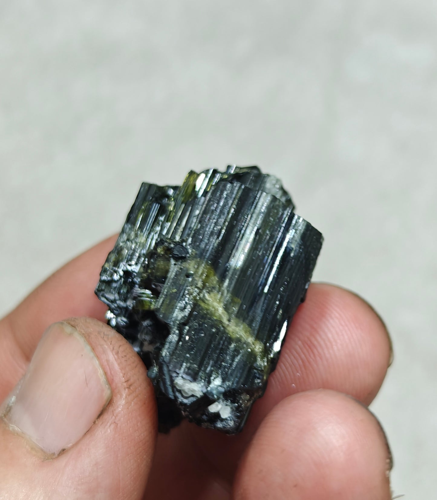 Dark green color Tourmaline crystals cluster with chatoyance effect amazing lustre 27 grams