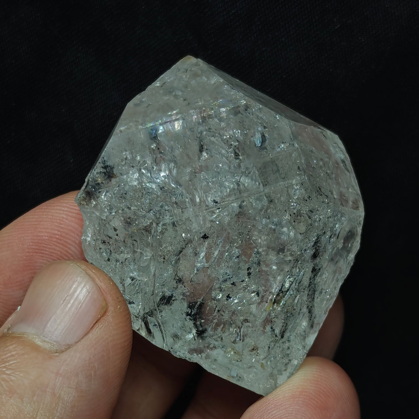 double terminated diamond like quartz crystal with carbon inclusions 57 grams