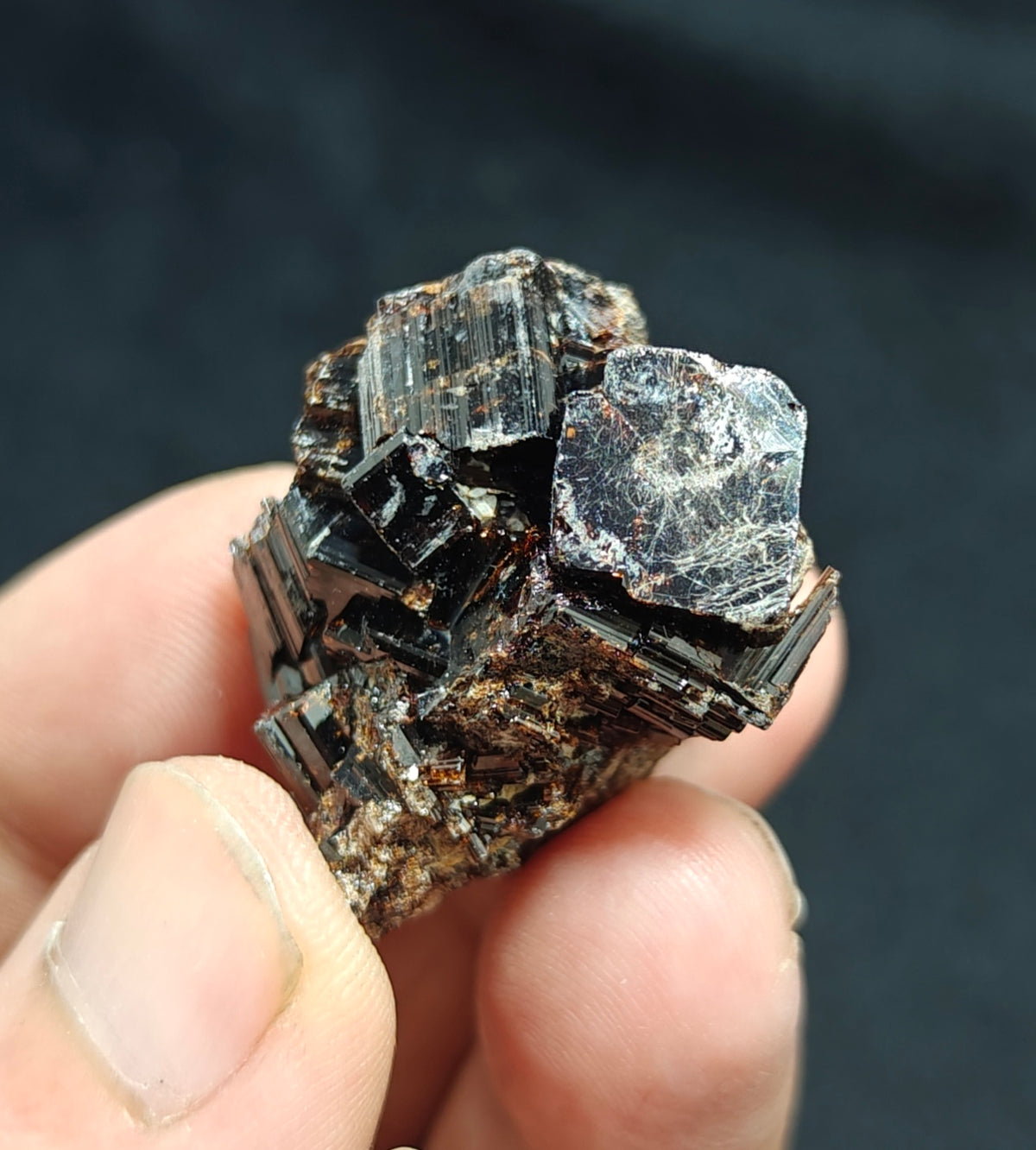 Natural lusterous crystal specimen of dark brown Vesuvianite 30g