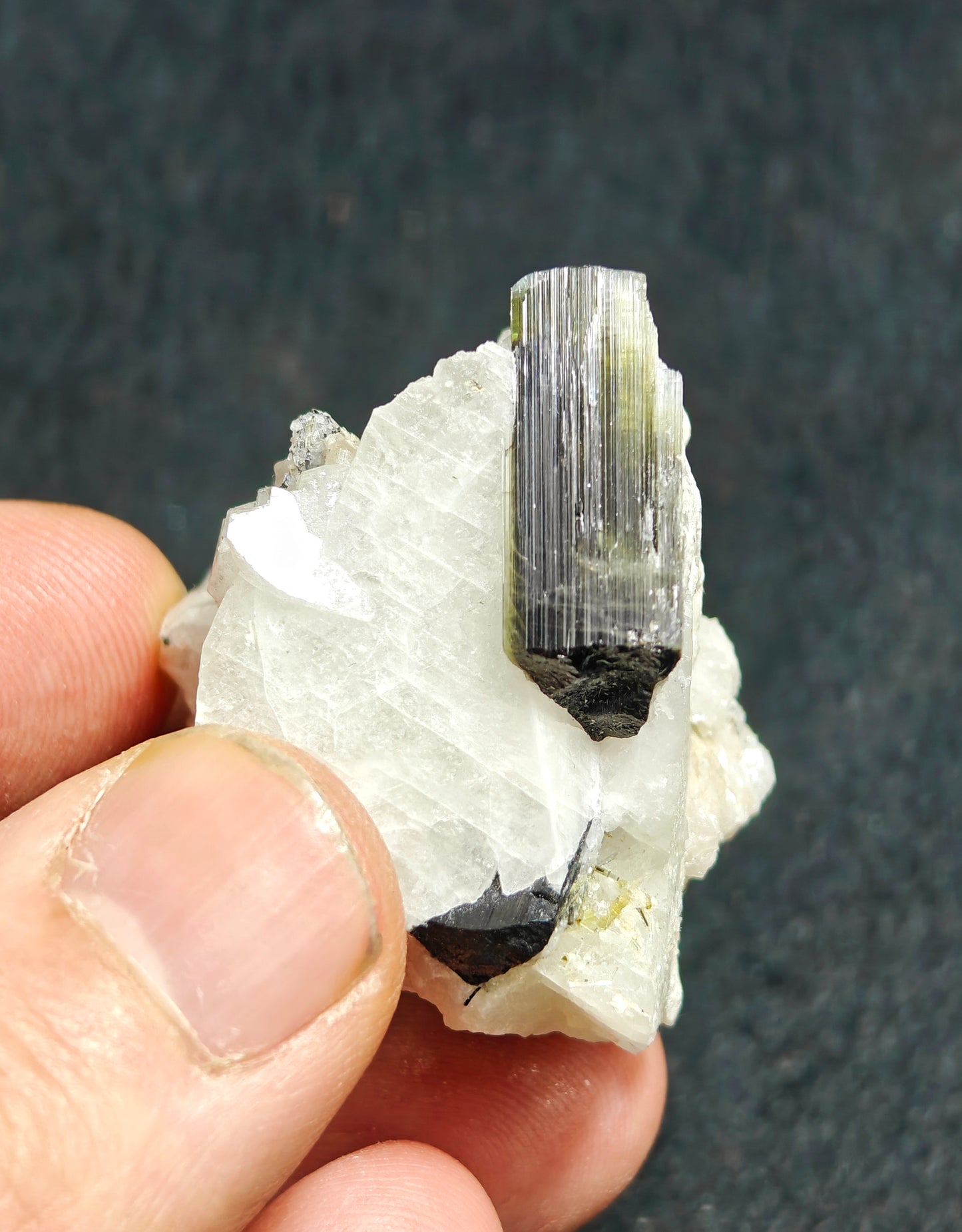 Natural tourmaline specimen with green hues with albite 45 grams