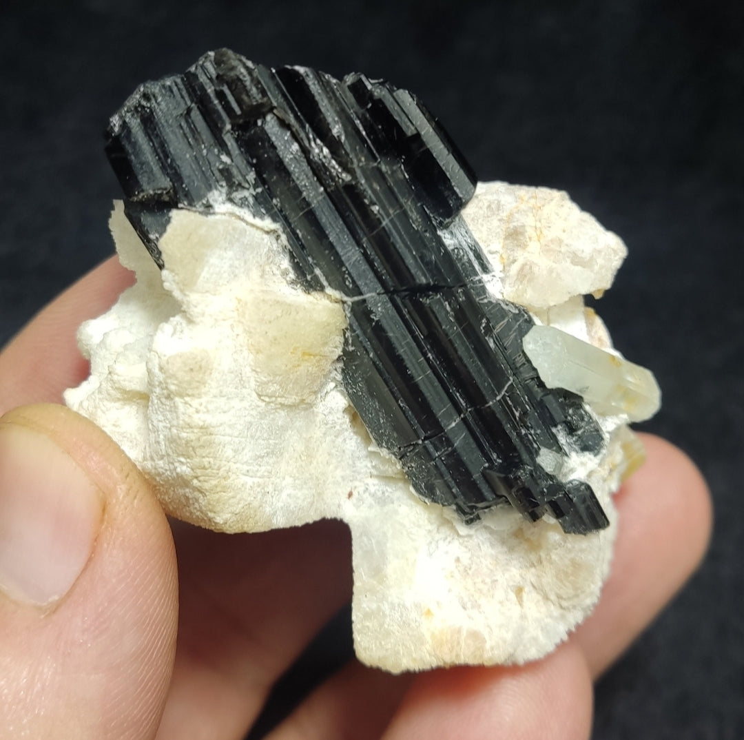 Natural Black Tourmaline & Aquamarine Crystal with Feldspar/Albite 74 grams