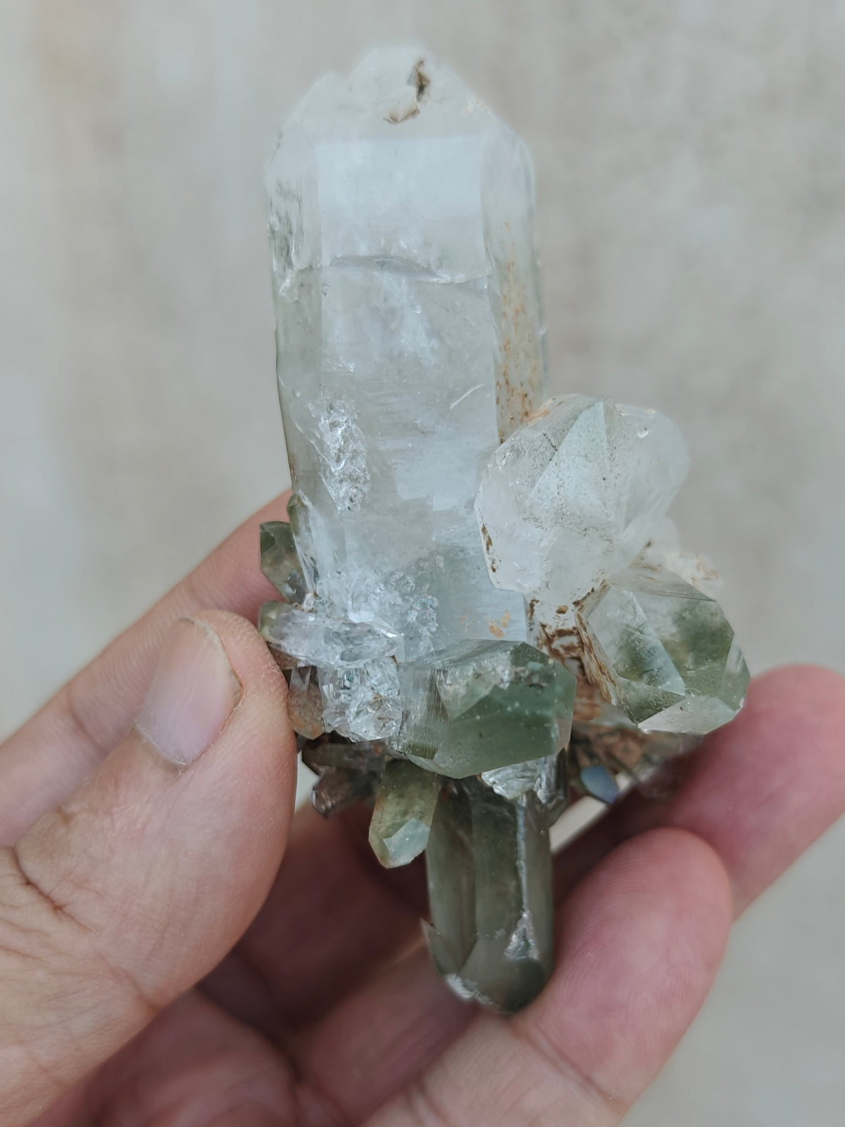 Natural Chlorite Quartz crystals cluster 104 grams